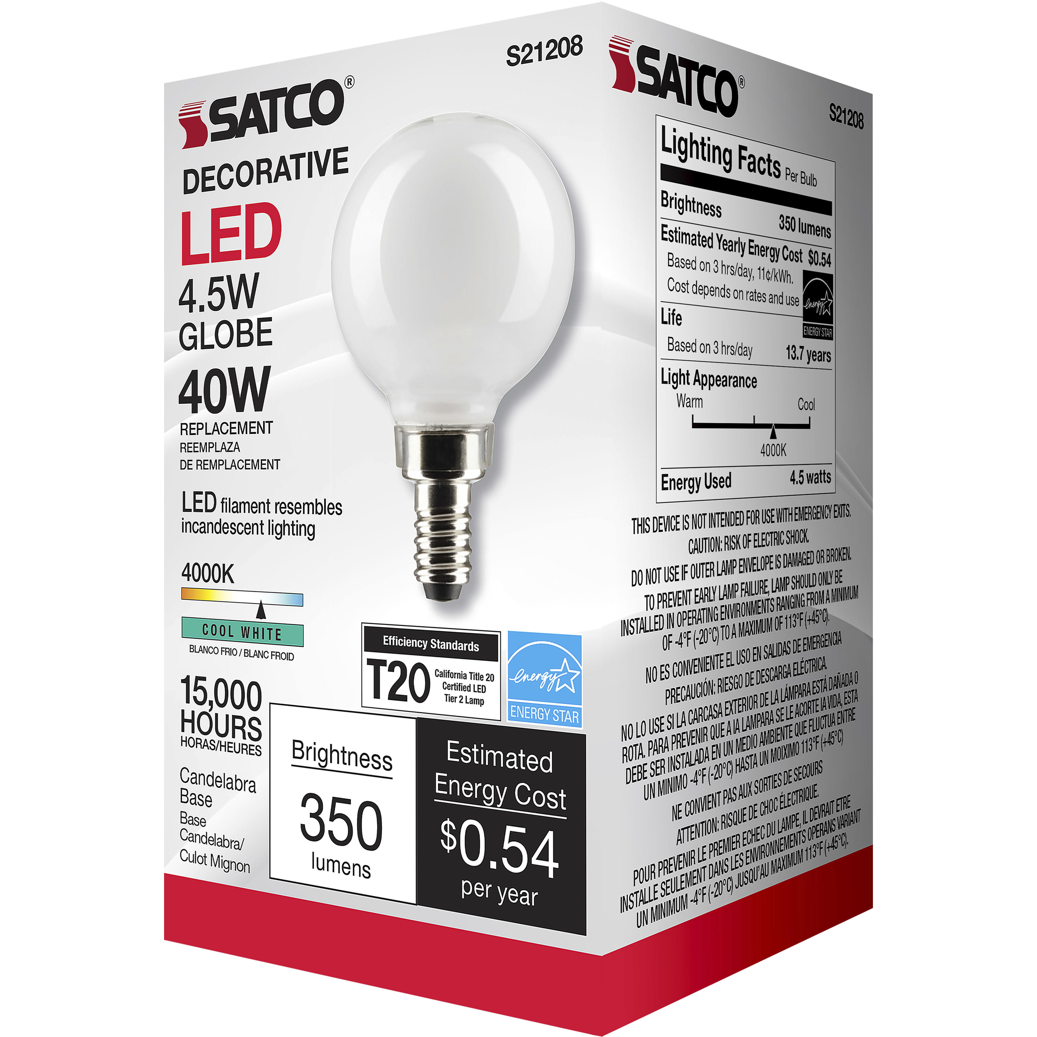 Lumos LED Candelabra Candelabra 4.50 watt 4000K LED Filament