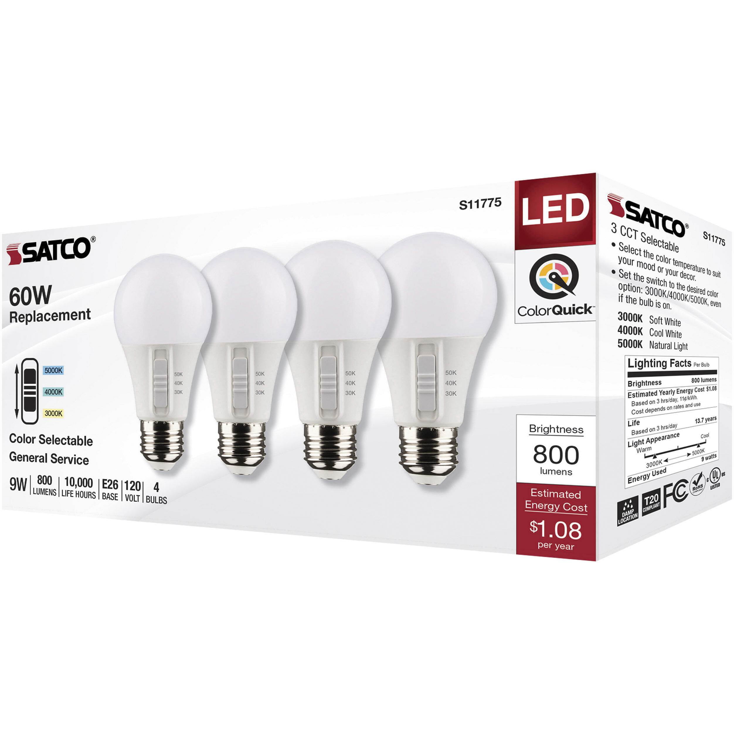 Lumos Medium 9.00 watt 3000K Light Bulb, Pack of 4