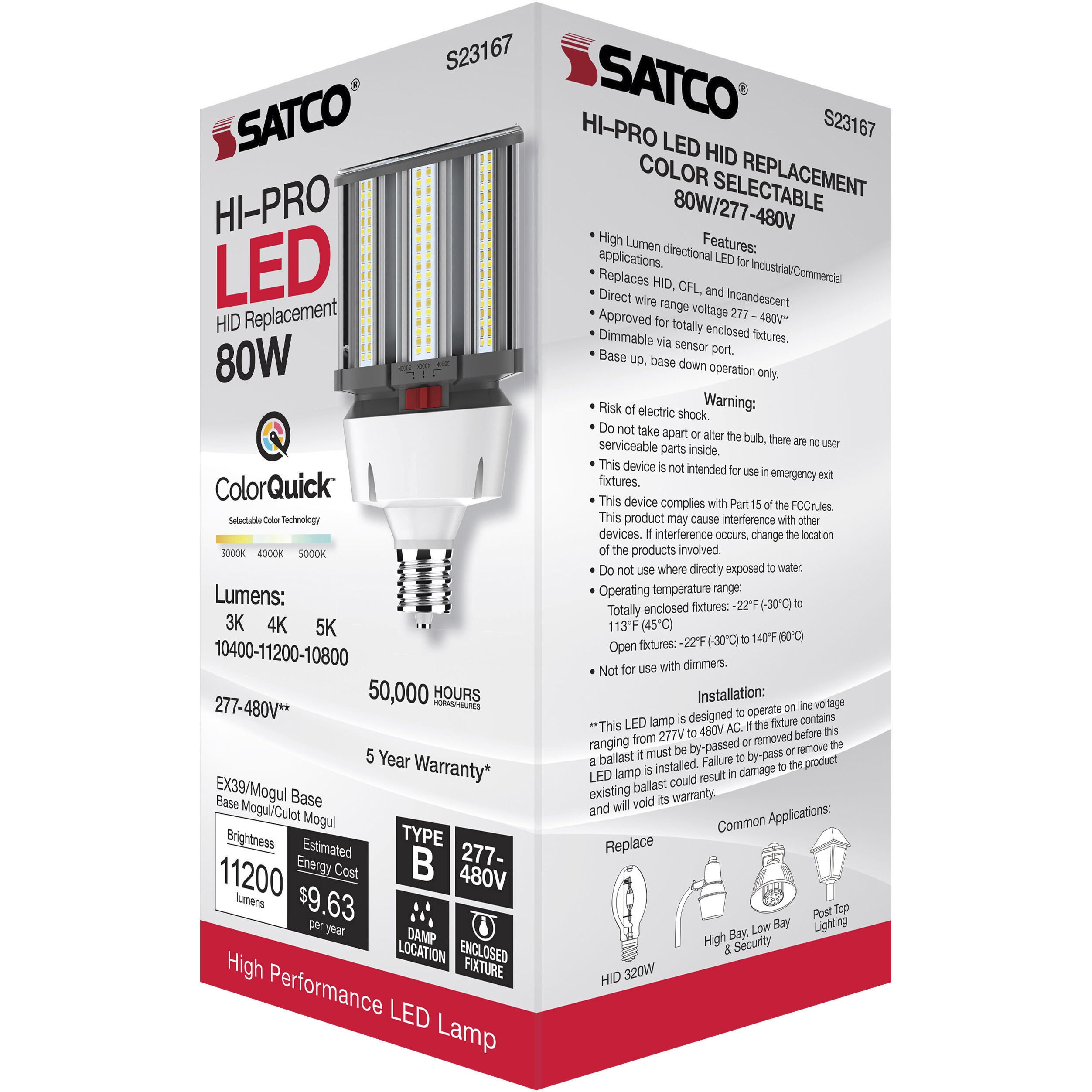 Lumos LED Mogul Extended 80 watt 277-480 3000K/4000K/5000K HID Replacements, HID Replacements
