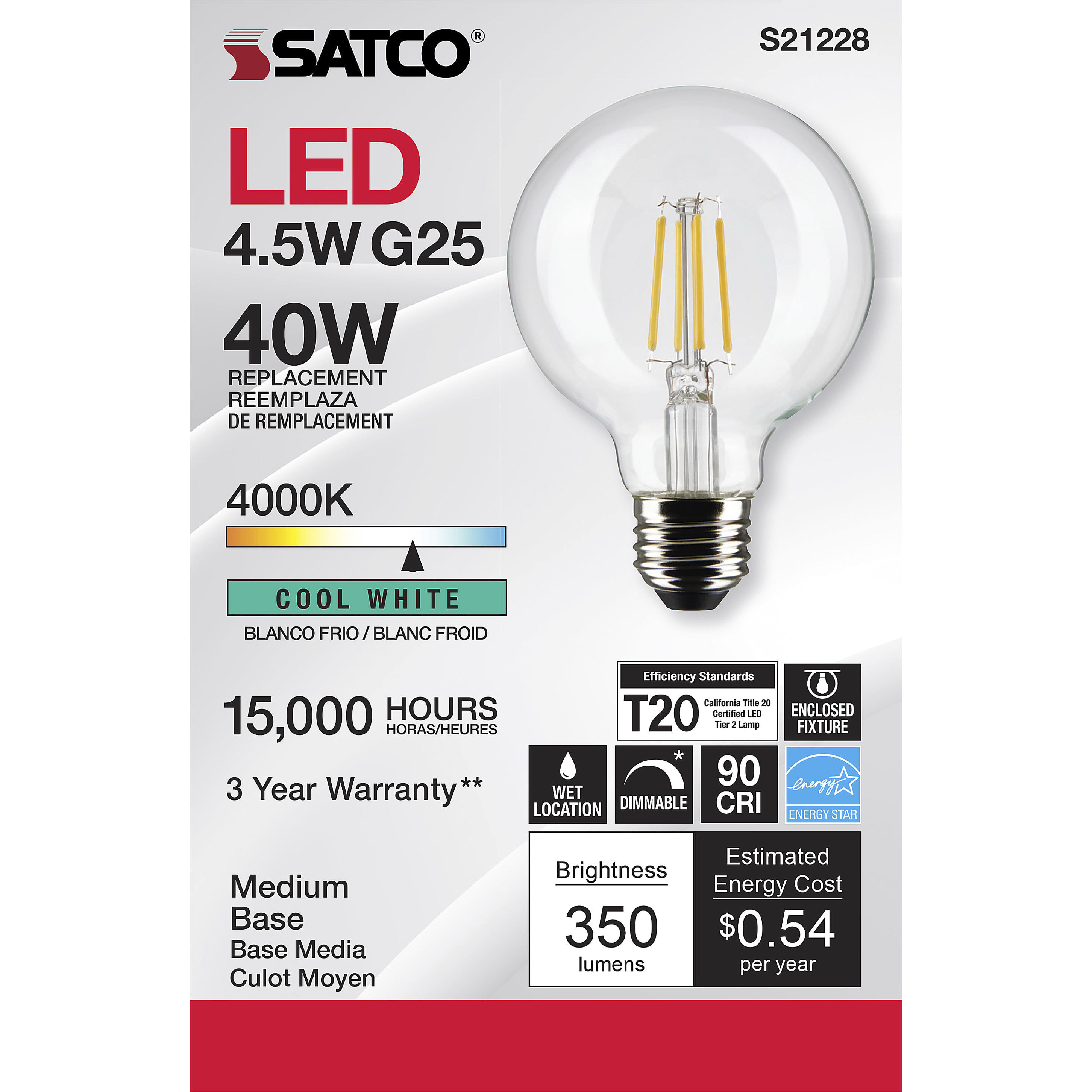 Lumos LED Medium Medium 4.50 watt 4000K LED Filament