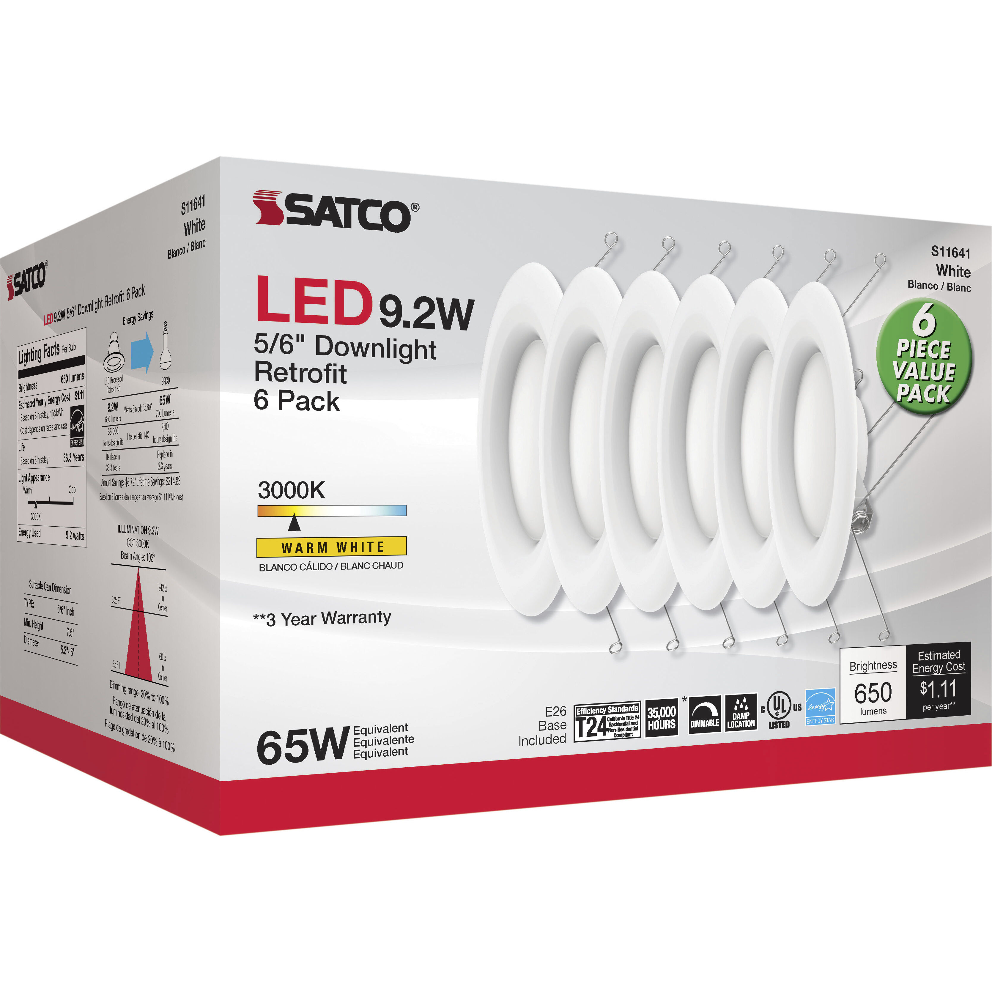 Edgewood White Recessed, Pack of 6