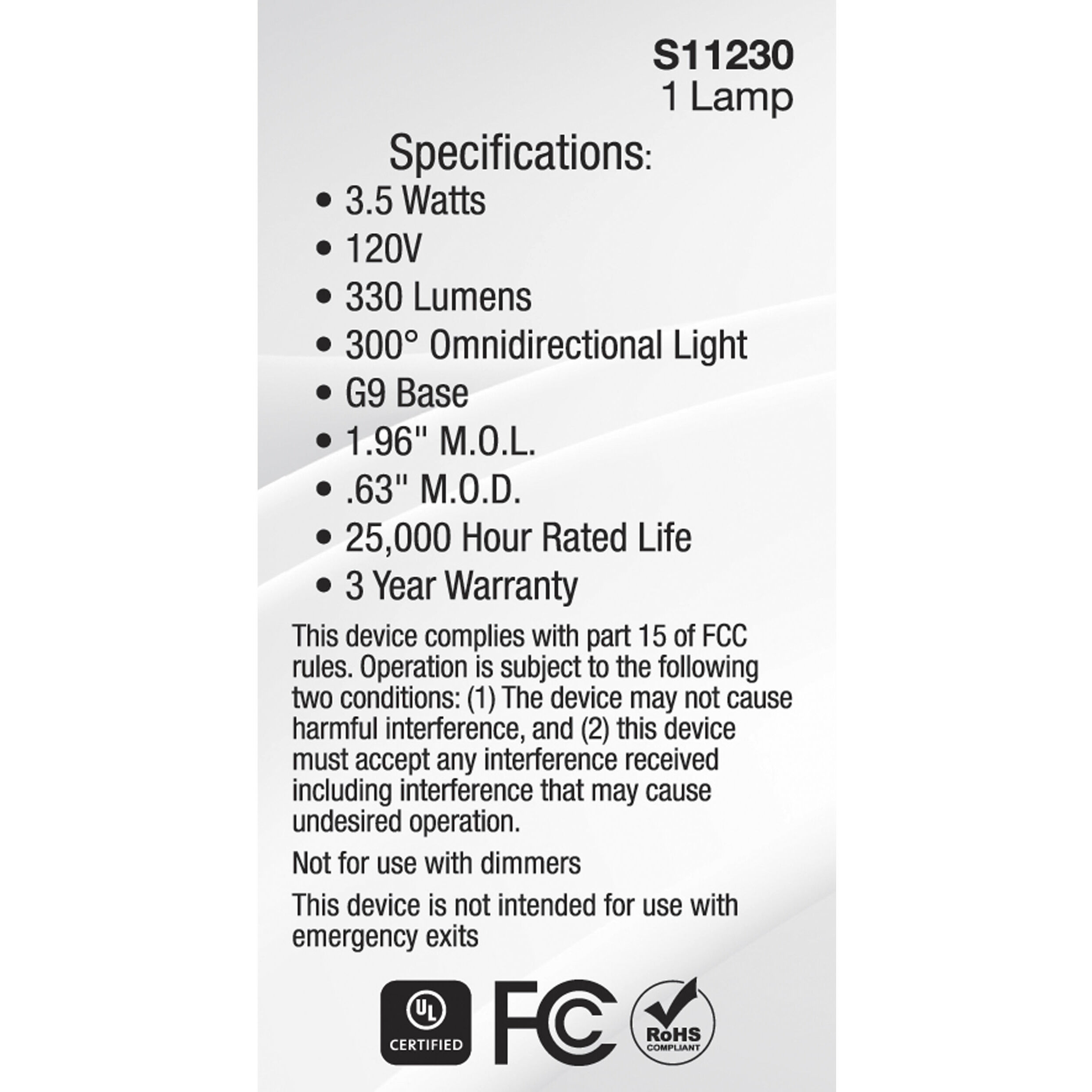 Lumos LED JCD LED G9 Double Loop 3.5 watt 3000K Mini and Pin-Based LED