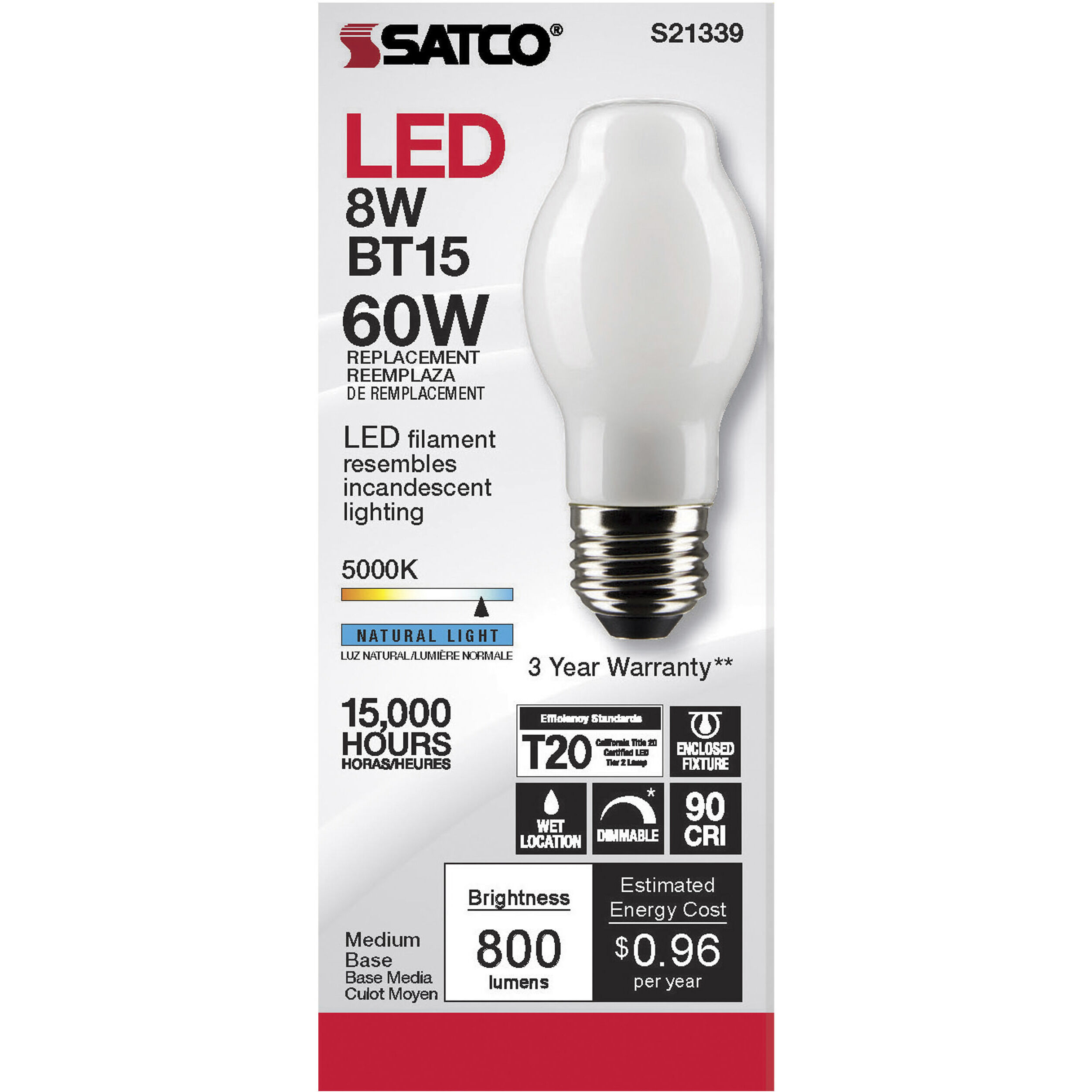 Lumos LED Medium Medium 8.00 watt 5000K LED Filament