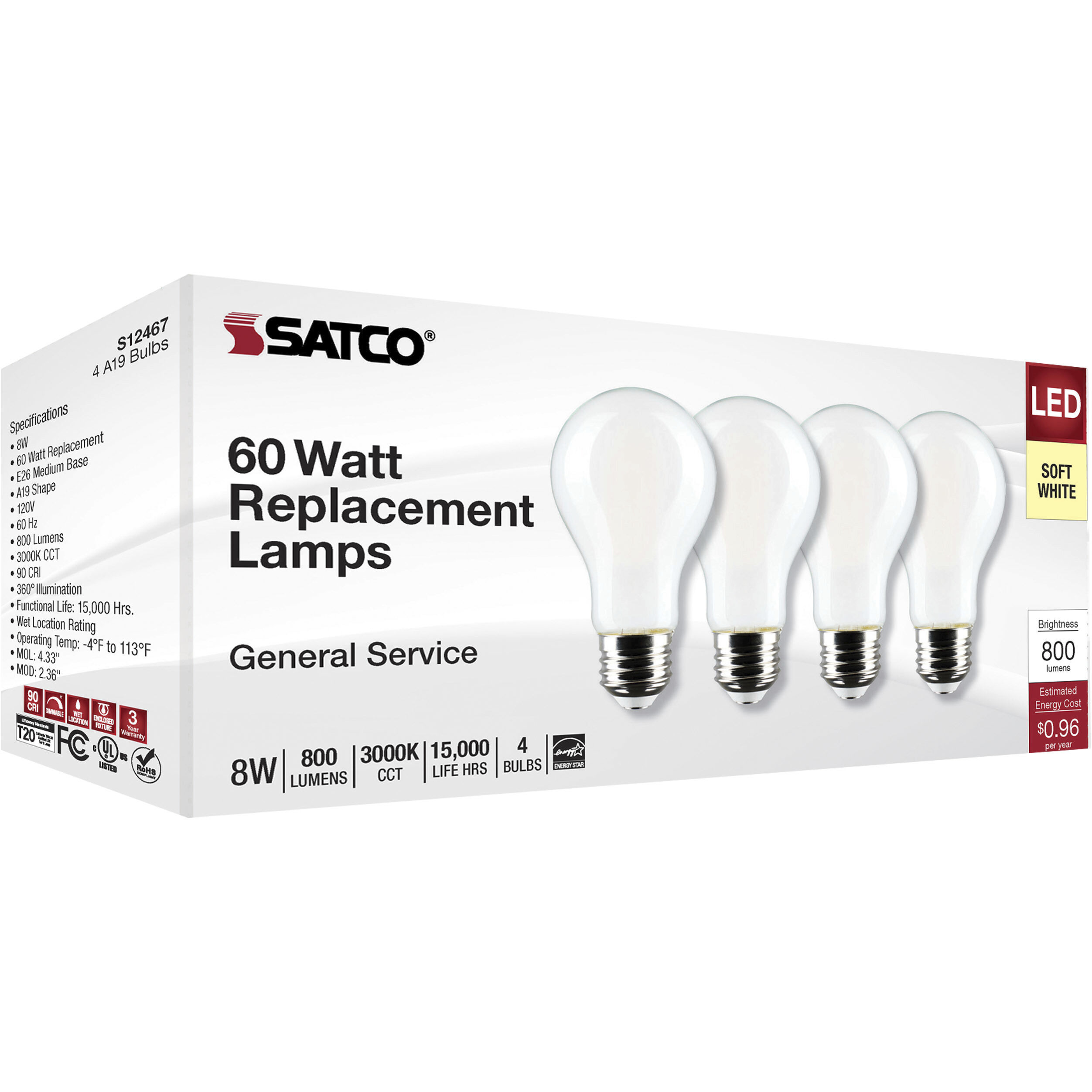 Lumos LED Medium 8 watt 120 3000K LED Filament, LED Filament