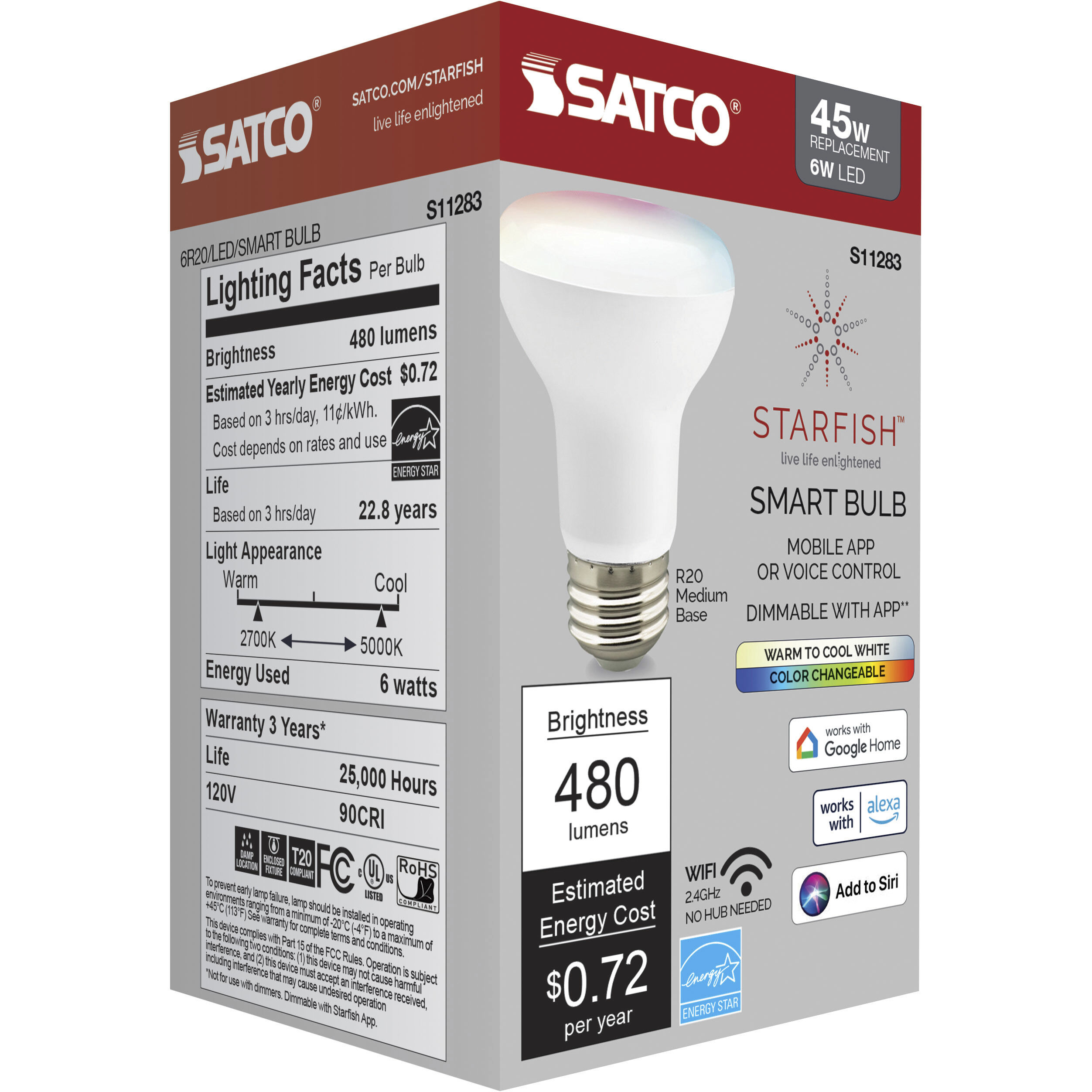Starfish IOT LED R20 E26 6.00 watt 120V 2700K-5000K Bulb