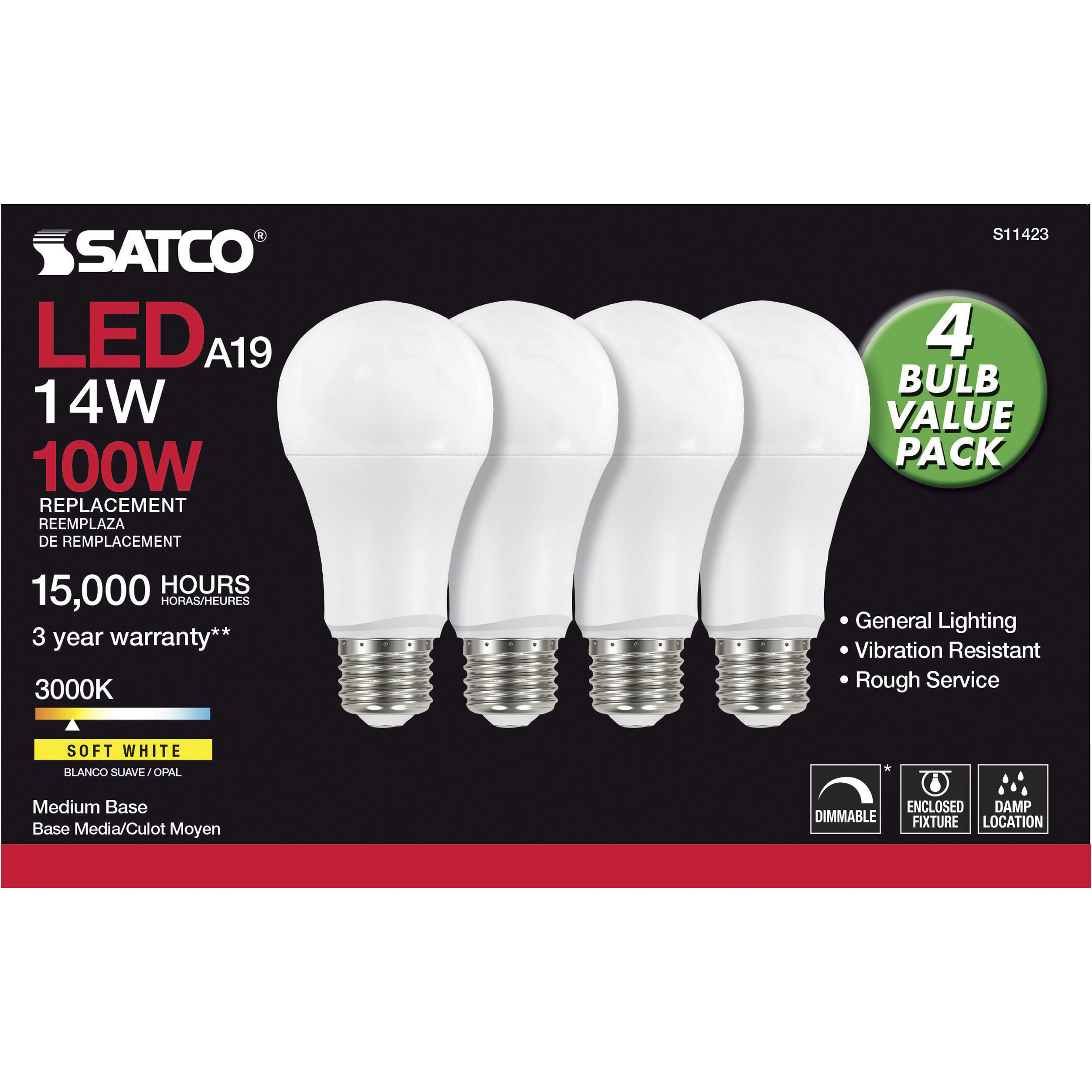 Lumos LED A19 15.50 watt 3000K, 4 PACK Light Bulb 