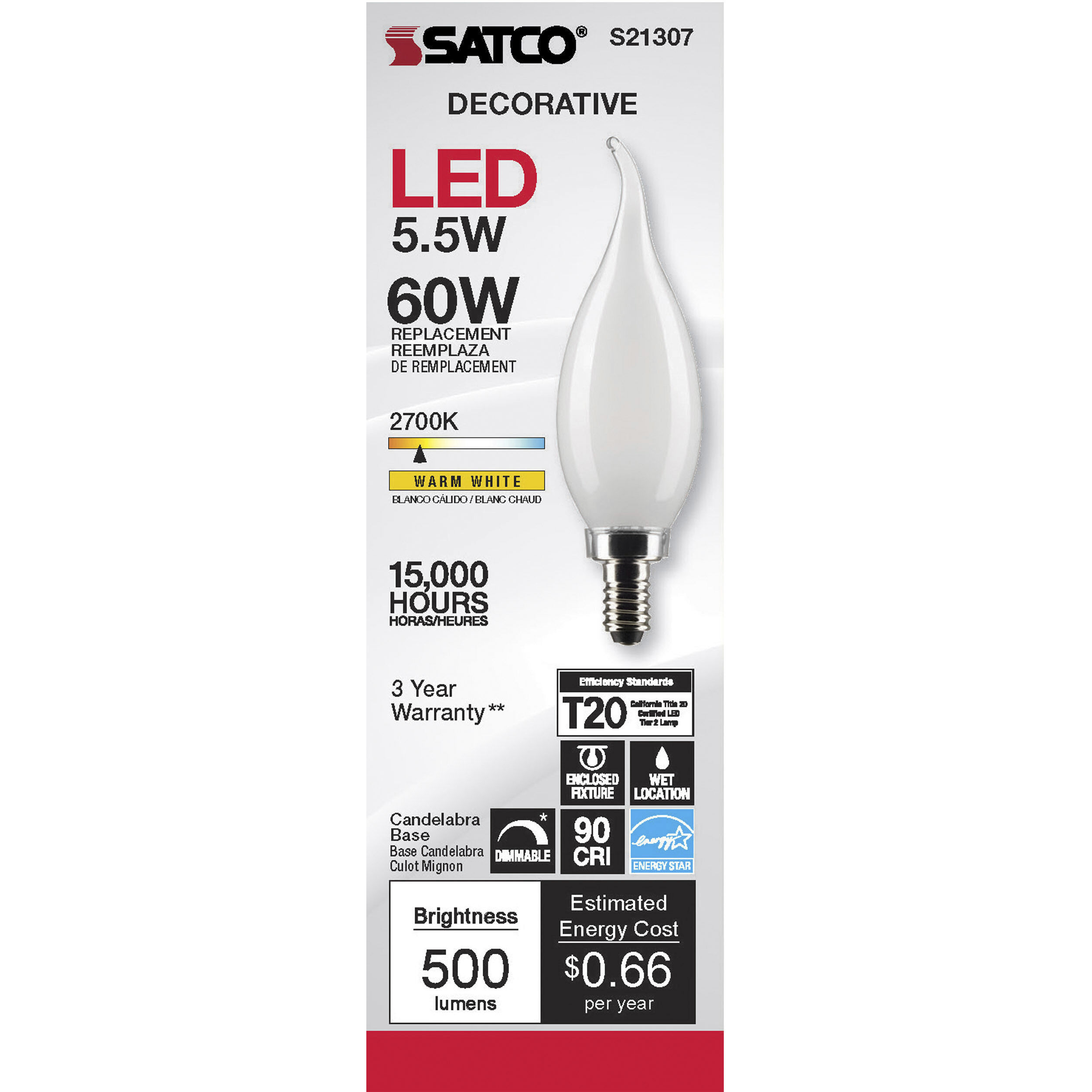 Lumos LED Candelabra Candelabra 5.50 watt 2700K LED Filament