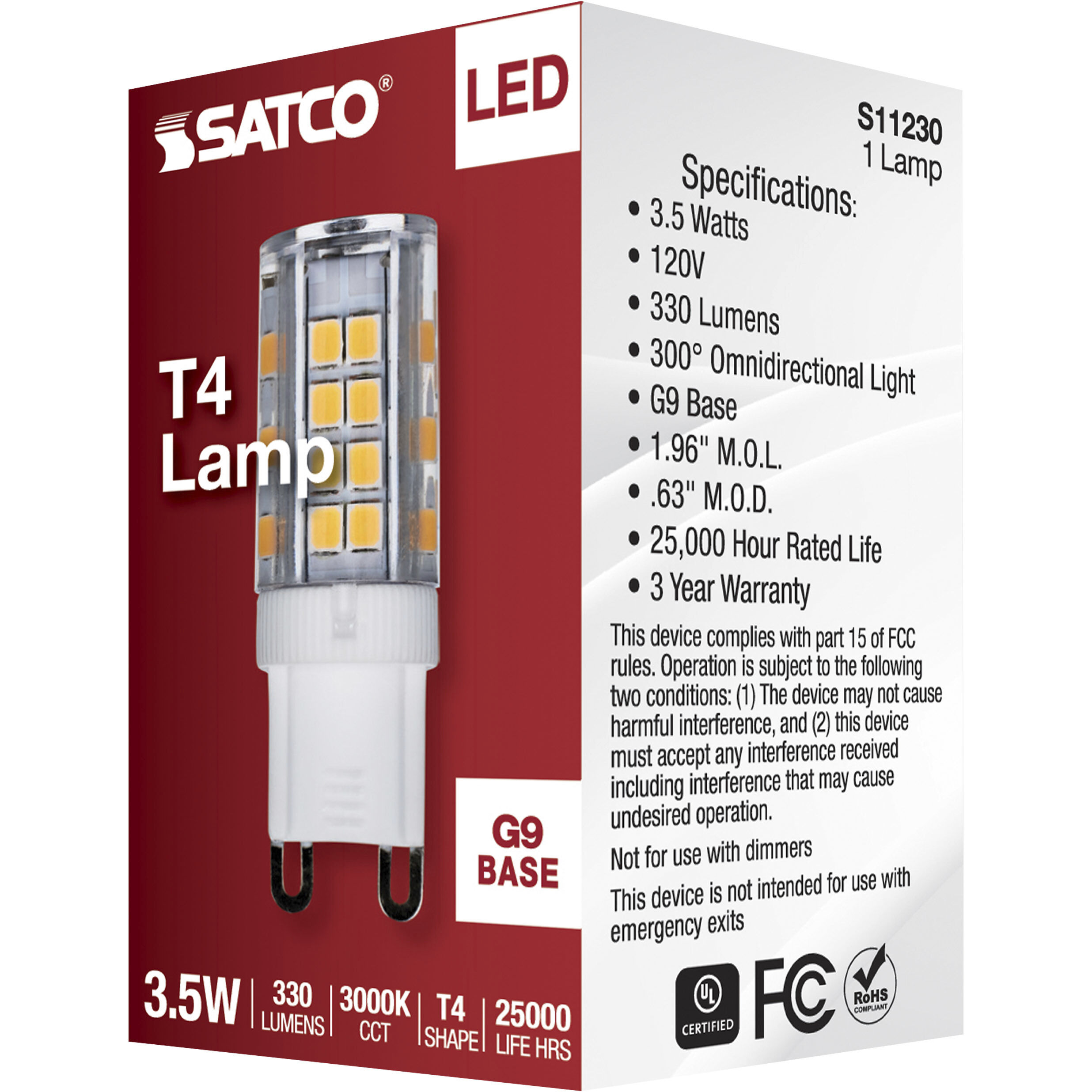Lumos LED JCD LED G9 Double Loop 3.5 watt 3000K Mini and Pin-Based LED