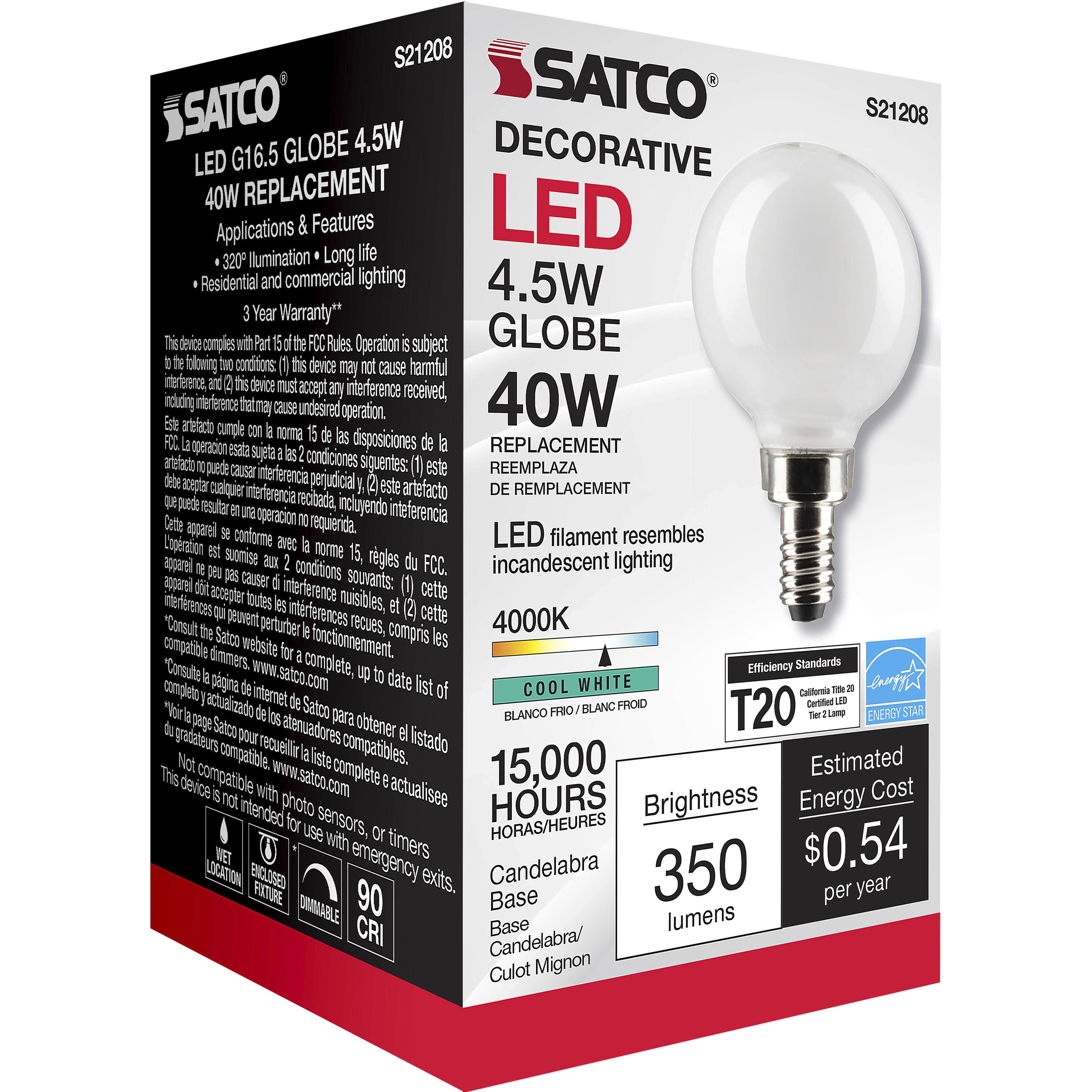 Lumos LED Candelabra Candelabra 4.50 watt 4000K LED Filament