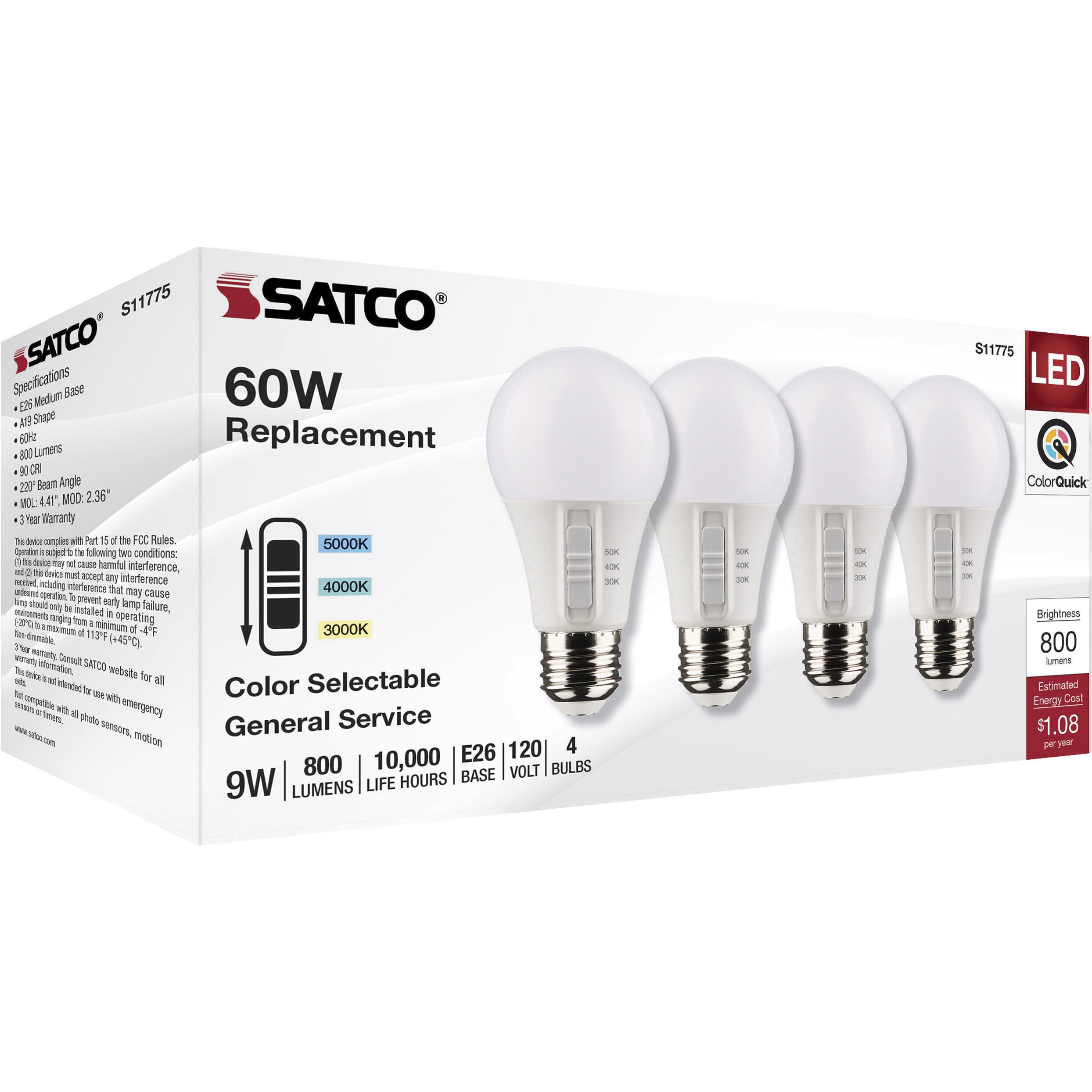 Lumos Medium 9.00 watt 3000K Light Bulb, Pack of 4
