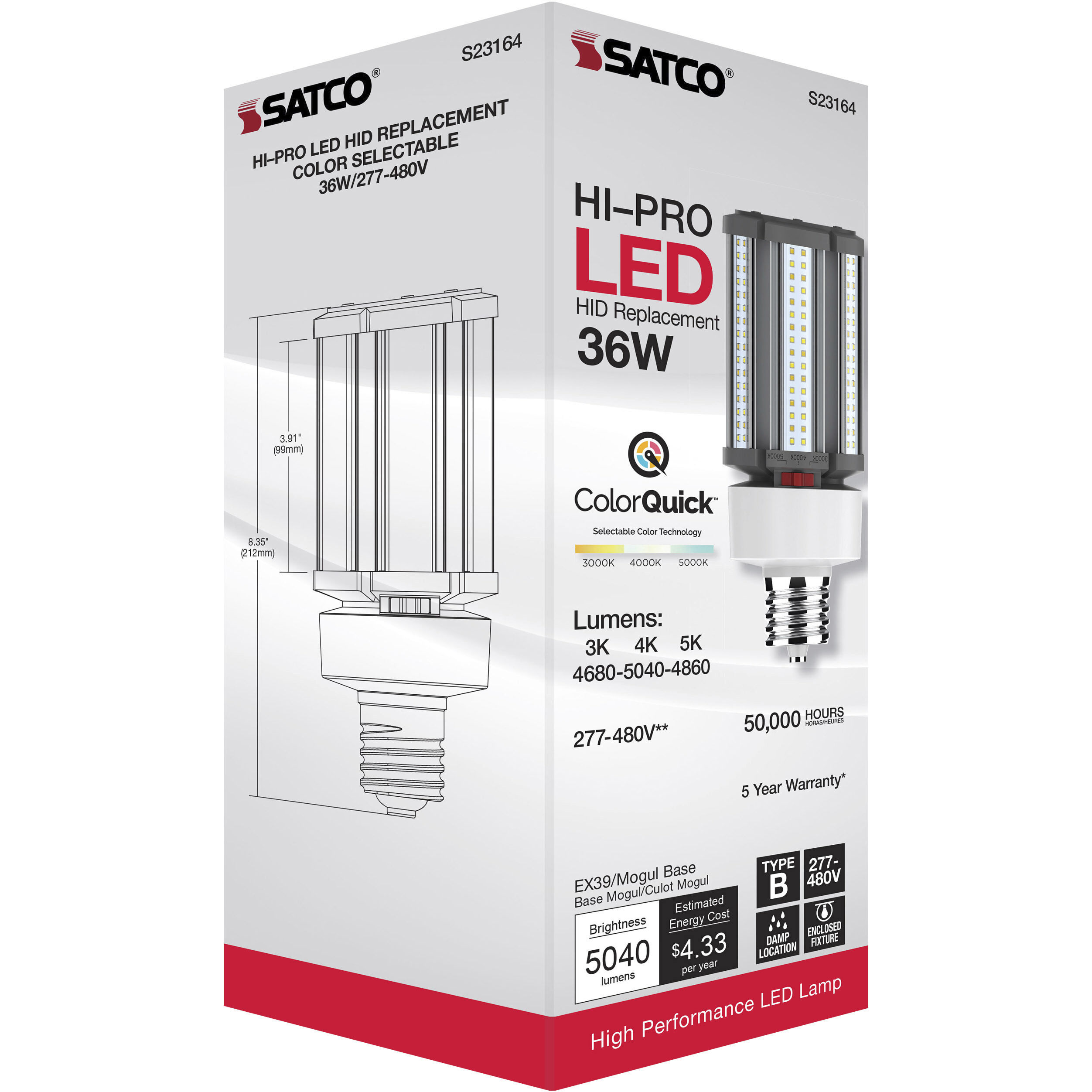 Lumos LED Mogul Extended 36 watt 277-480 3000K/4000K/5000K HID Replacements, HID Replacements