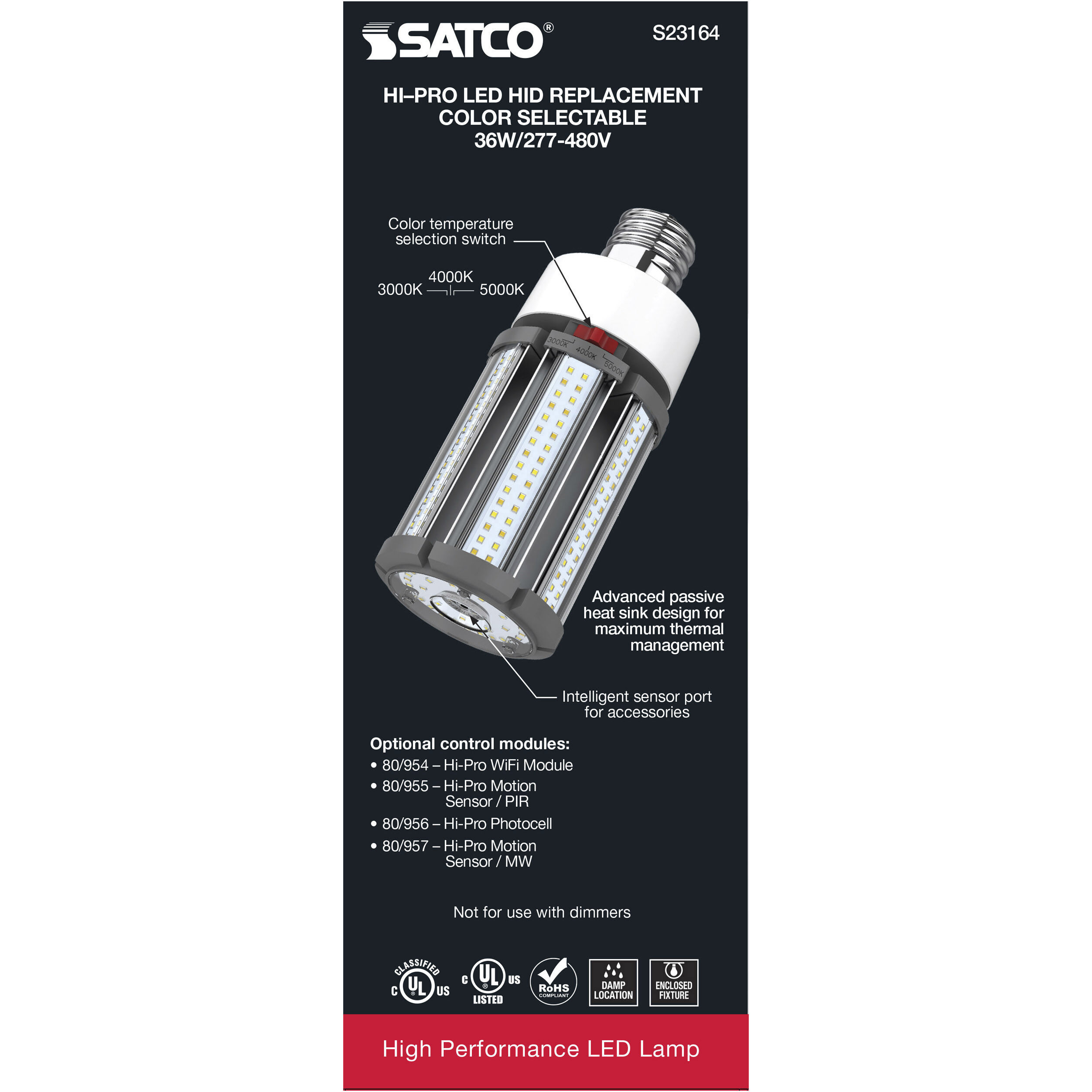 Lumos LED Mogul Extended 36 watt 277-480 3000K/4000K/5000K HID Replacements, HID Replacements