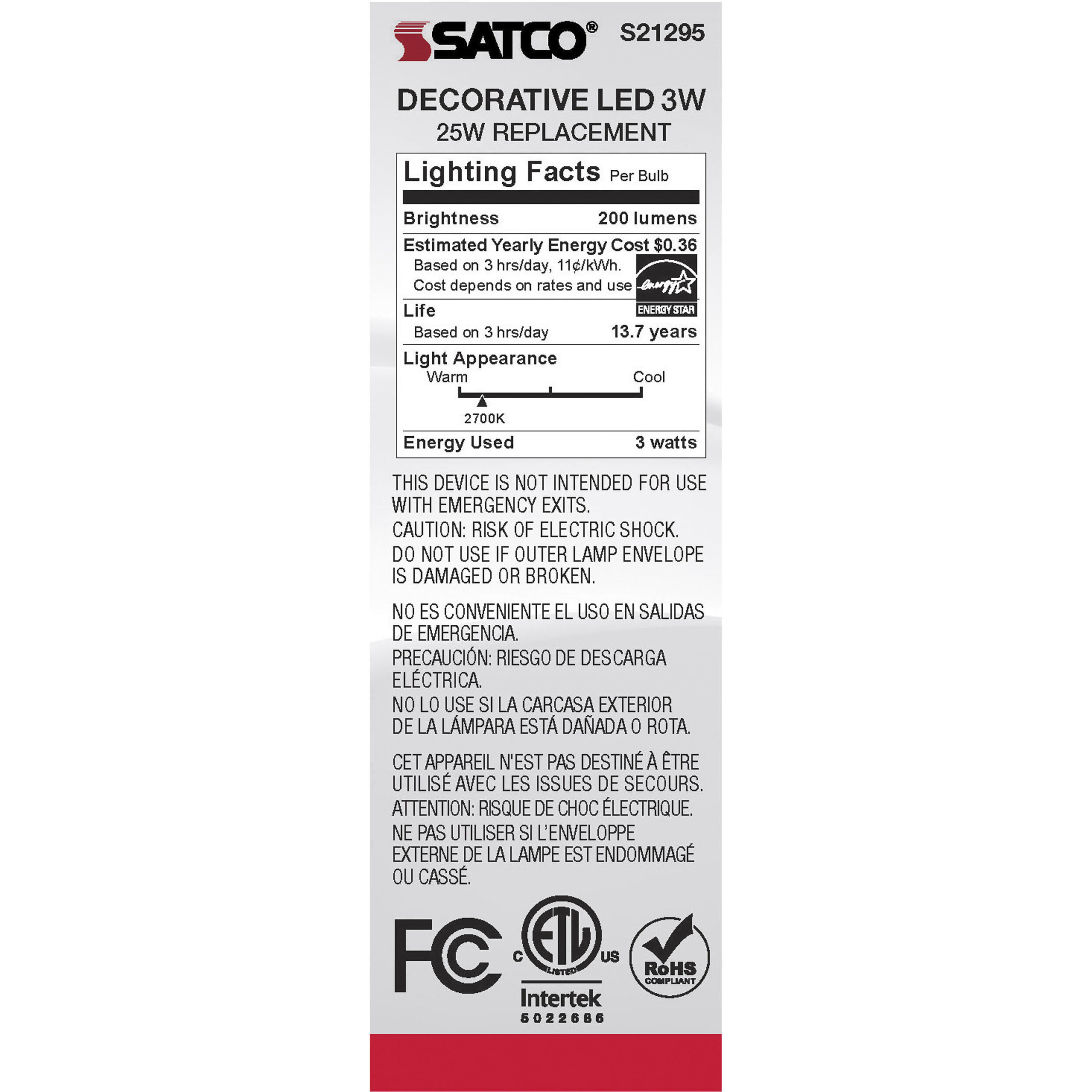 Lumos LED Candelabra Candelabra 3.00 watt 2700K LED Filament