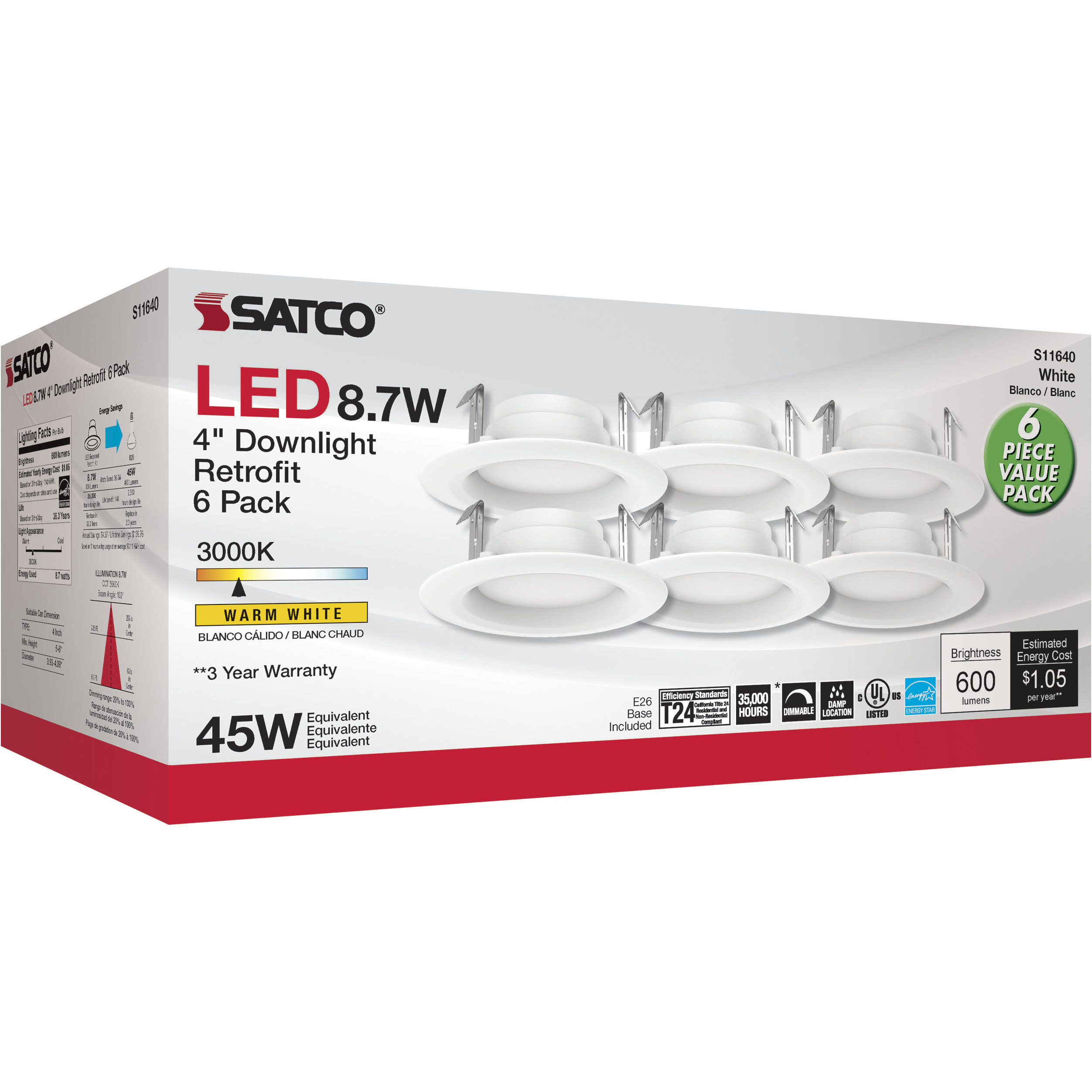 Edgewood White Recessed, Pack of 6