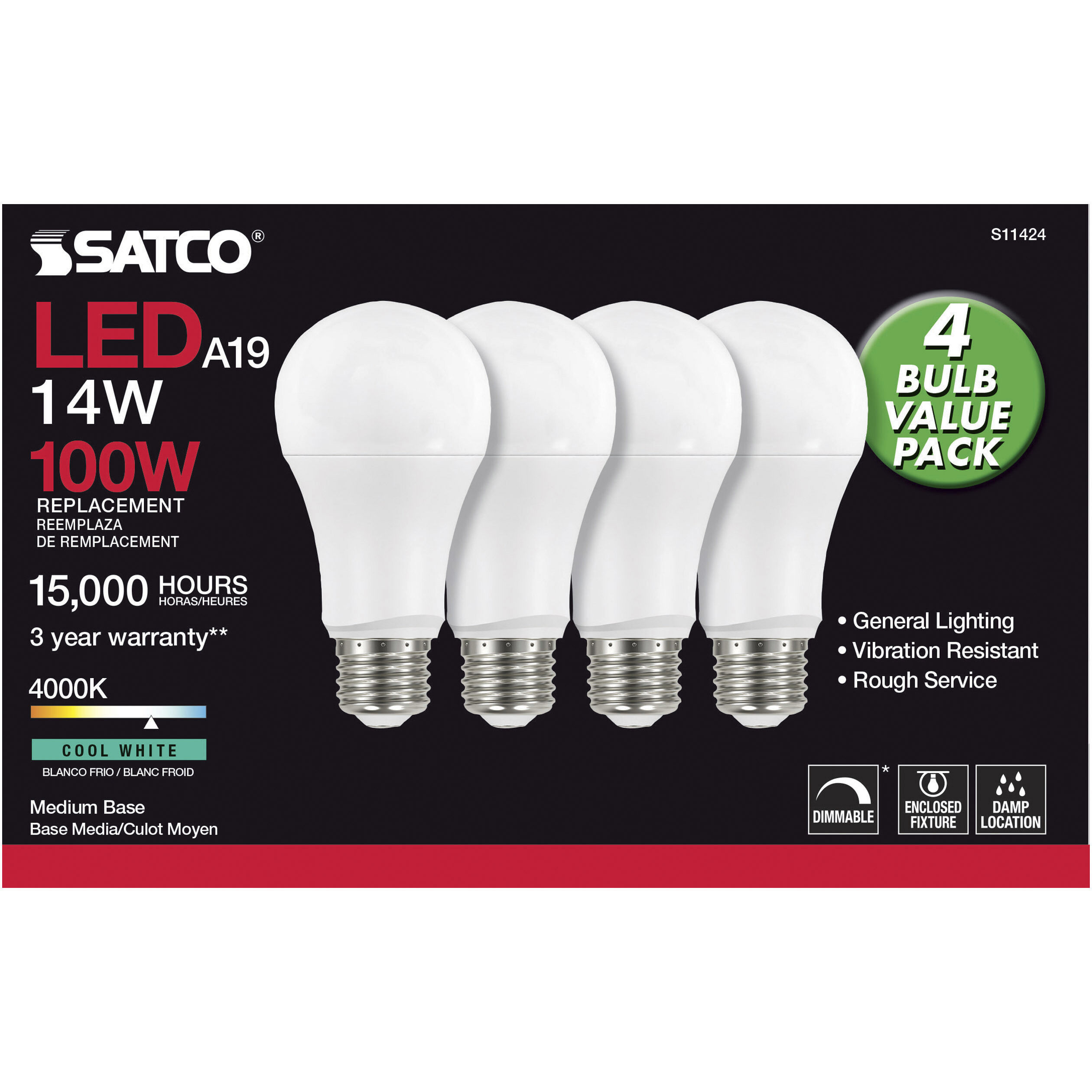 Lumos LED A19 15.50 watt 4000K Light Bulb 4-Pack