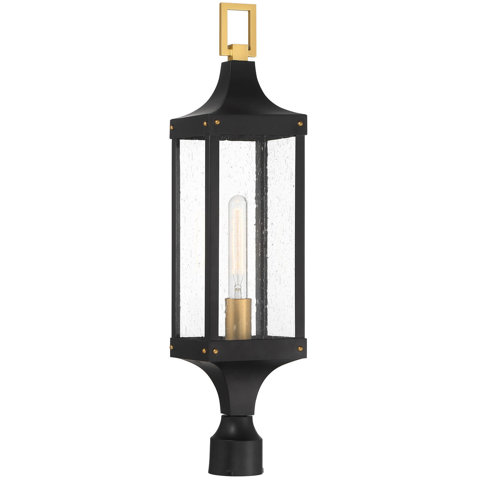 Glendale 1 Light 28 inch Matte Black with Burnished Brass Accents Outdoor Post Lantern