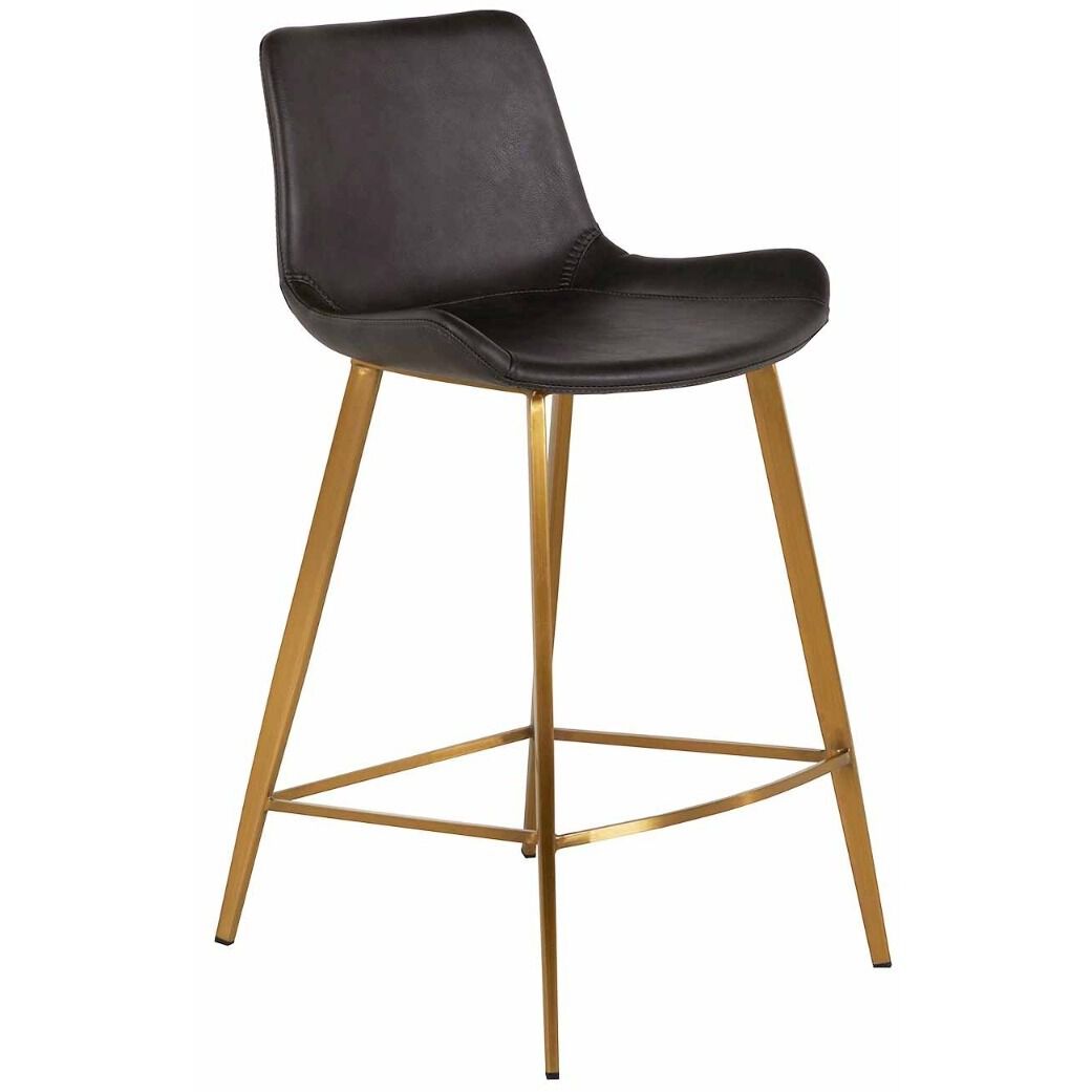 Hines 35.75 inch Charcoal Brown Leather / Stainless Gold Bar Counter Stool