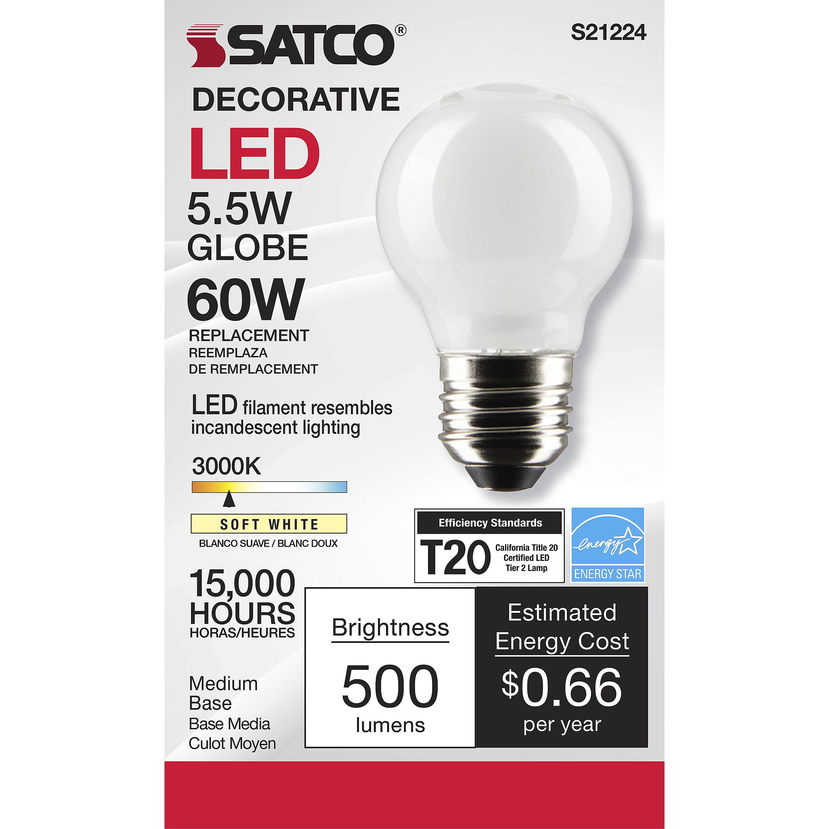 Lumos LED Medium Medium 5.50 watt 3000K LED Filament