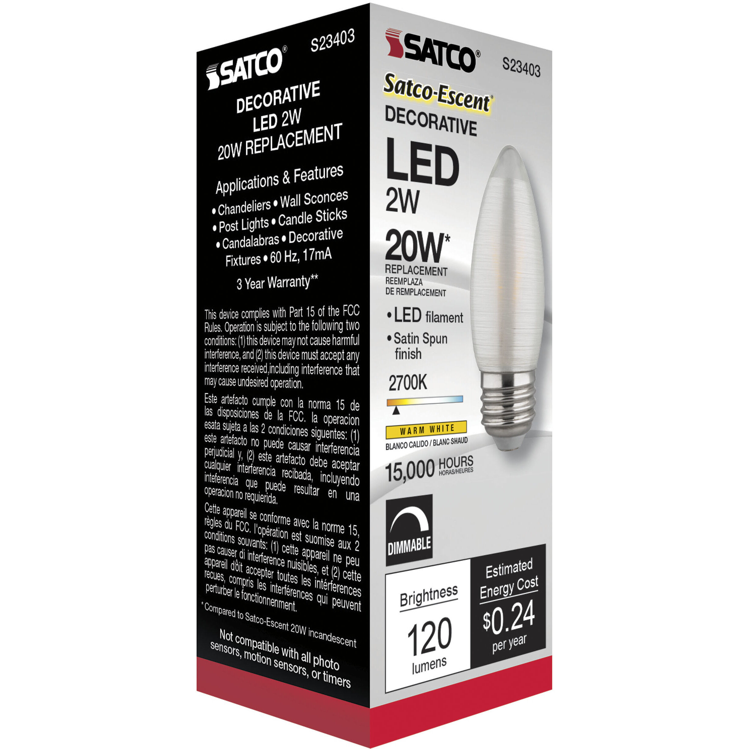 Lumos LED C11 Medium E26 2 watt 120V 2700K Light Bulb