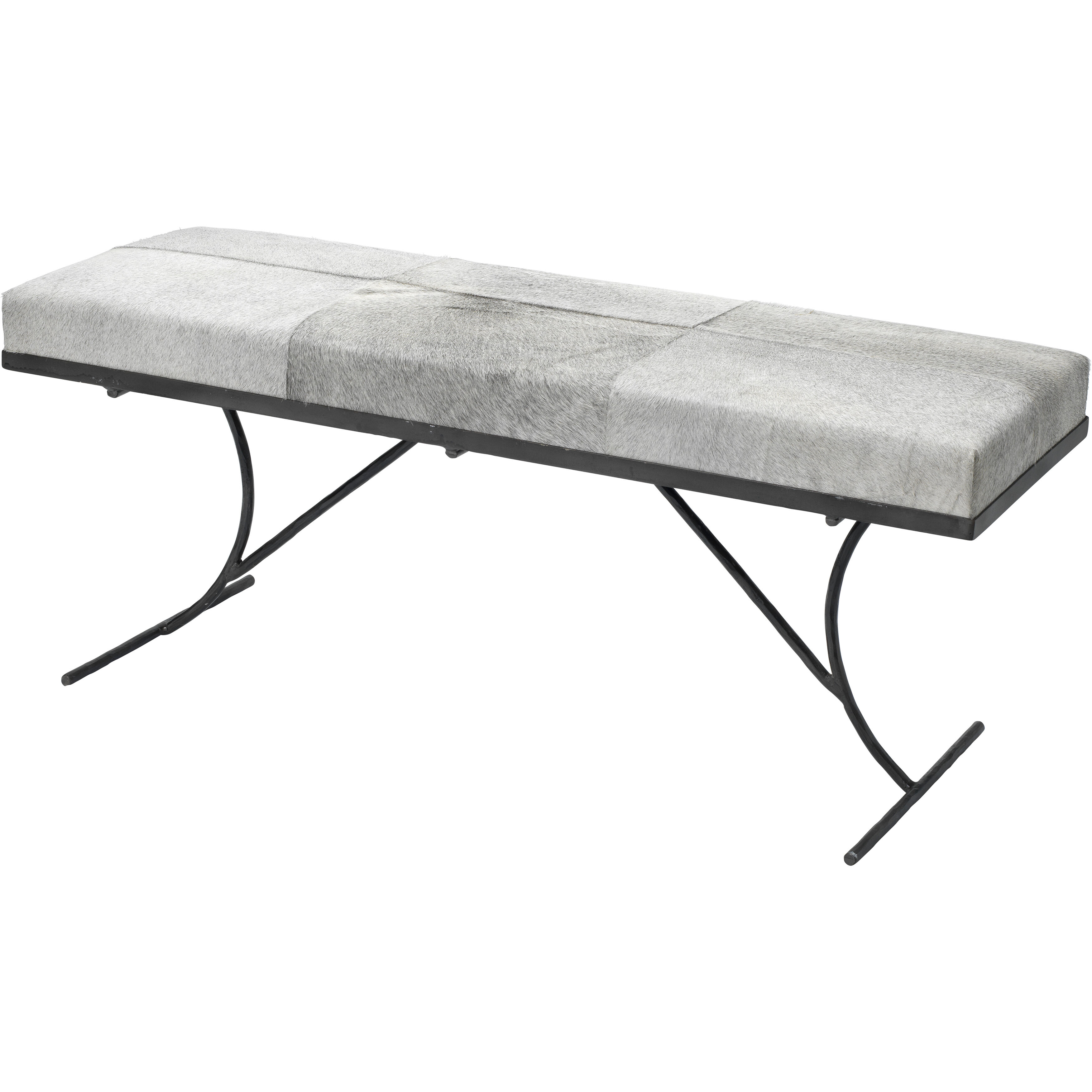 Kai Grey Hide & Black Hand Forged Iron Bench