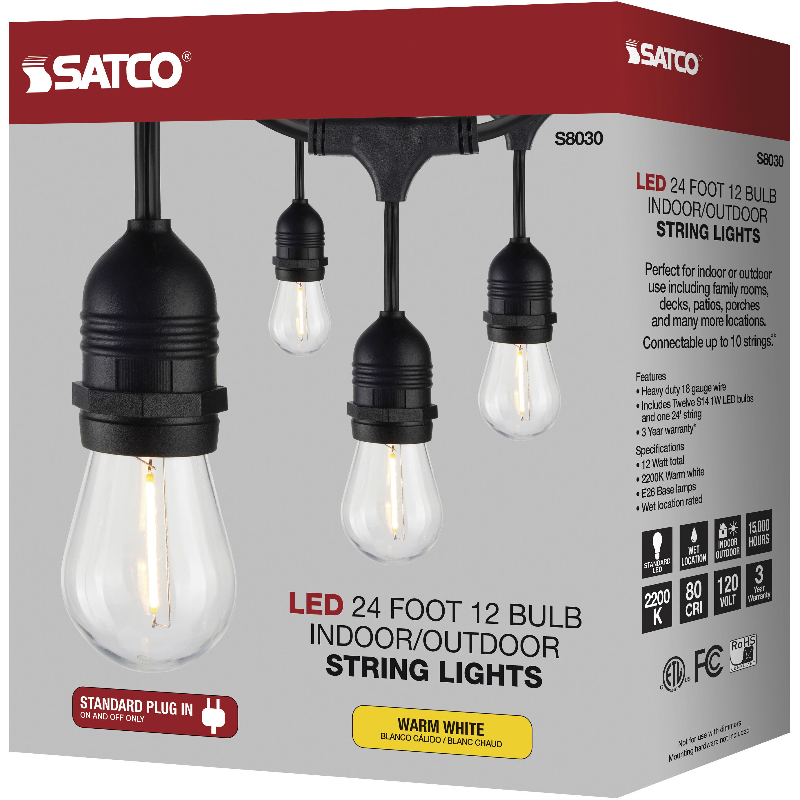 Lumos 12 Light LED 24 foot Black LED String Lights