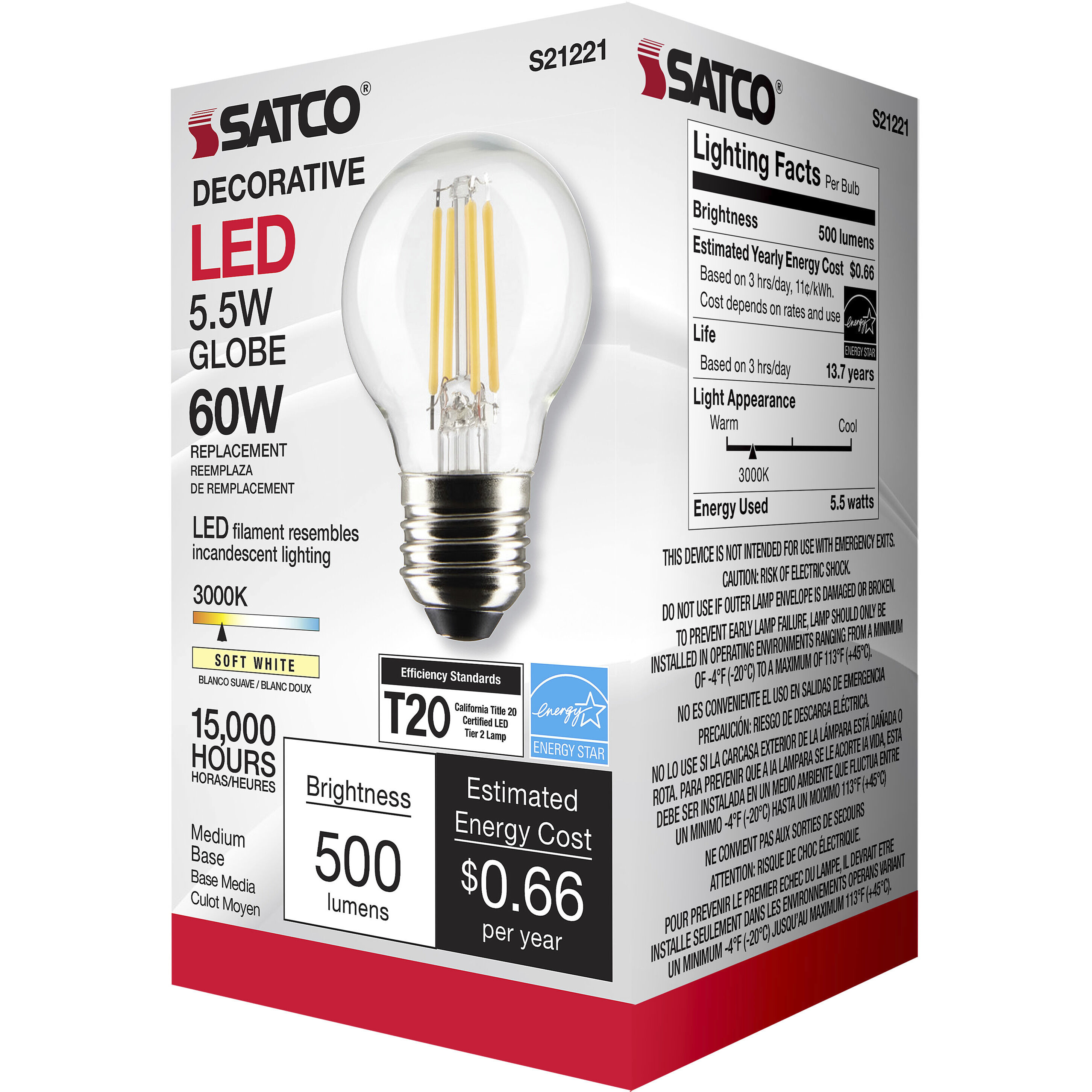 Lumos LED Medium Medium 5.50 watt 3000K LED Filament