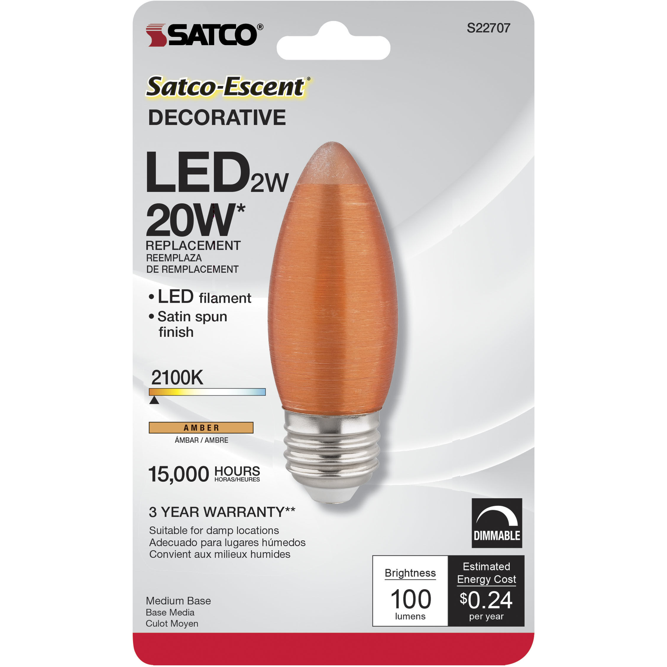 Lumos LED C11 Medium E26 2 watt 120V 2100K Light Bulb