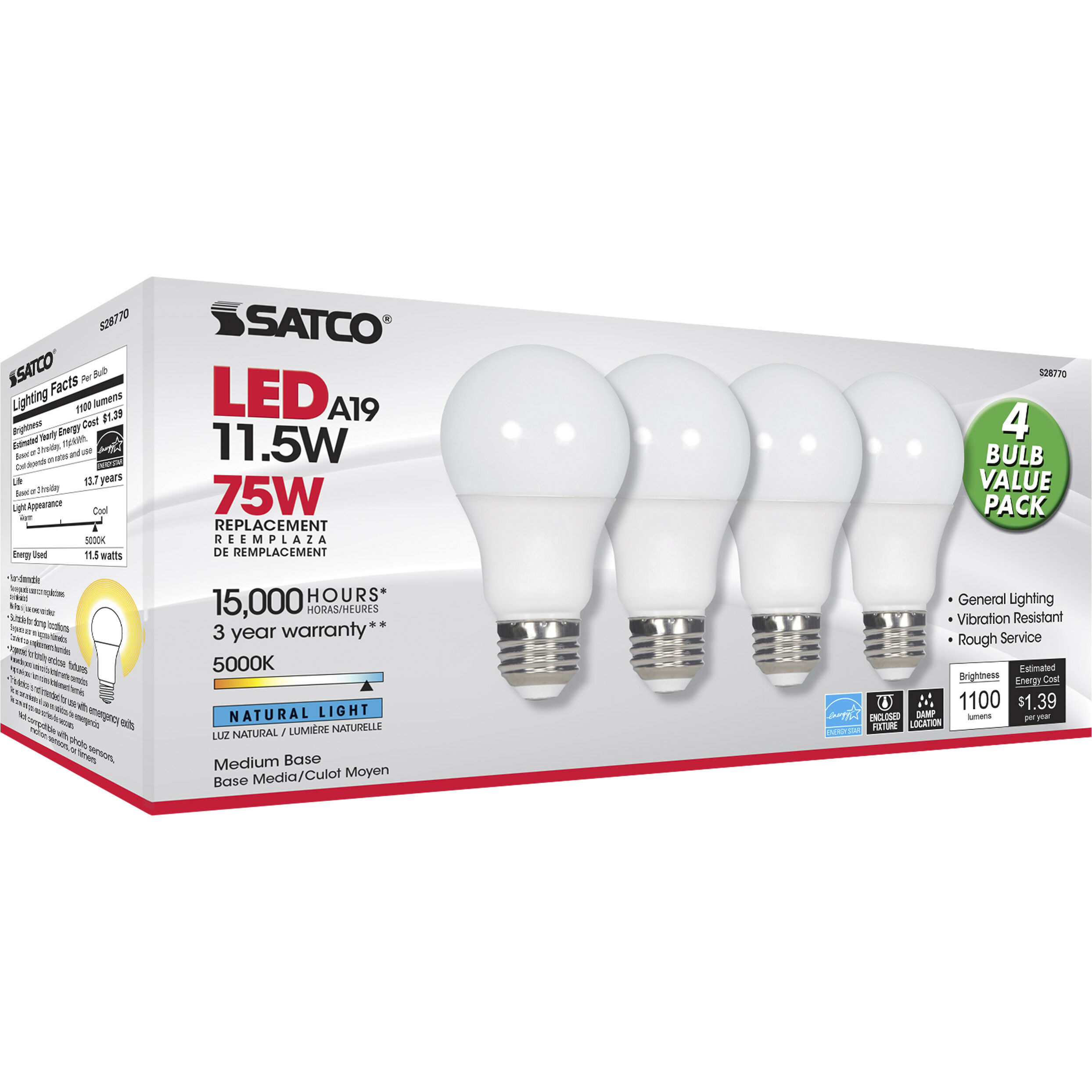 Lumos LED A19 Medium E26 11.5 watt 120V 5000K Light Bulb, Type A