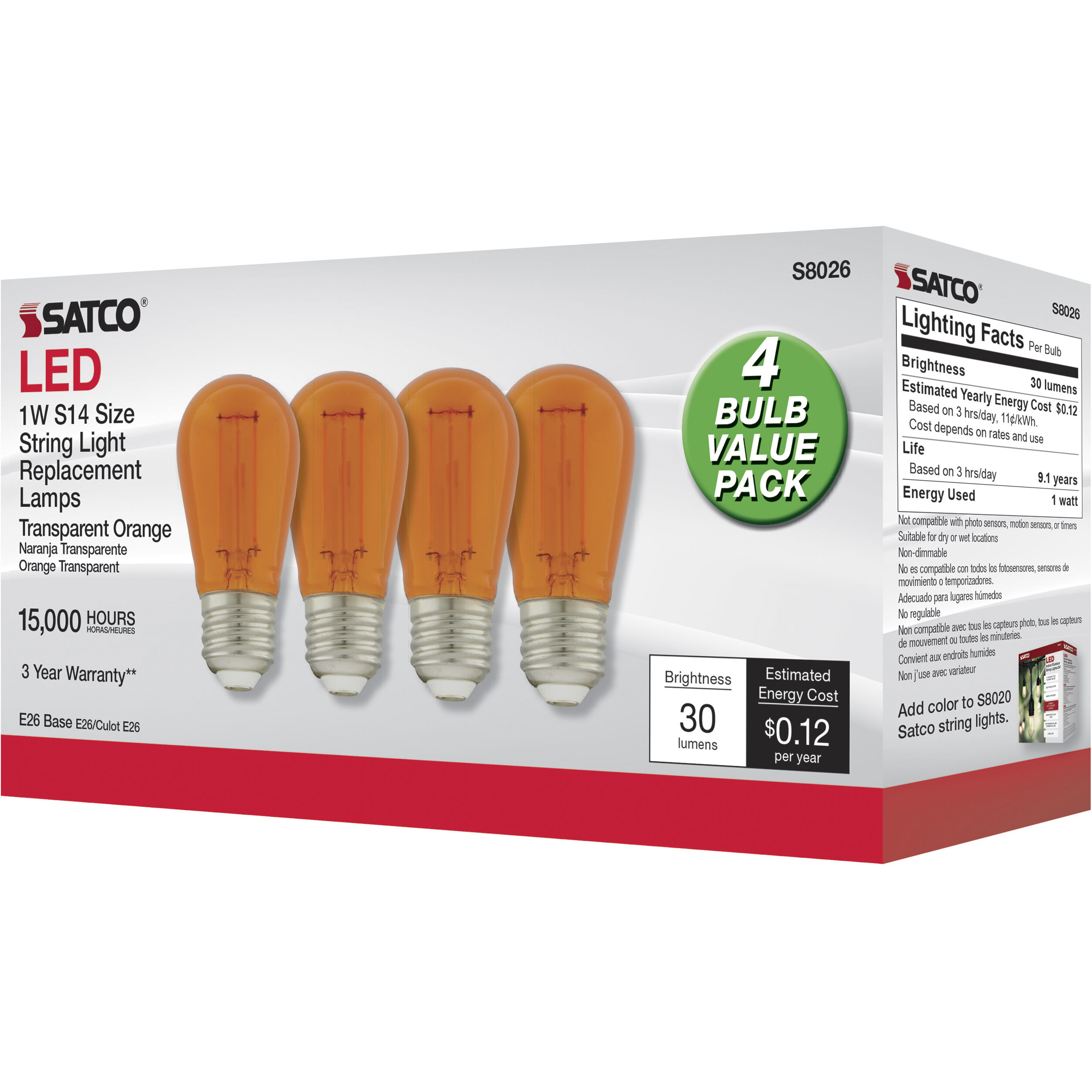Lumos LED LED Filament Medium 1.00 watt Light Bulbs