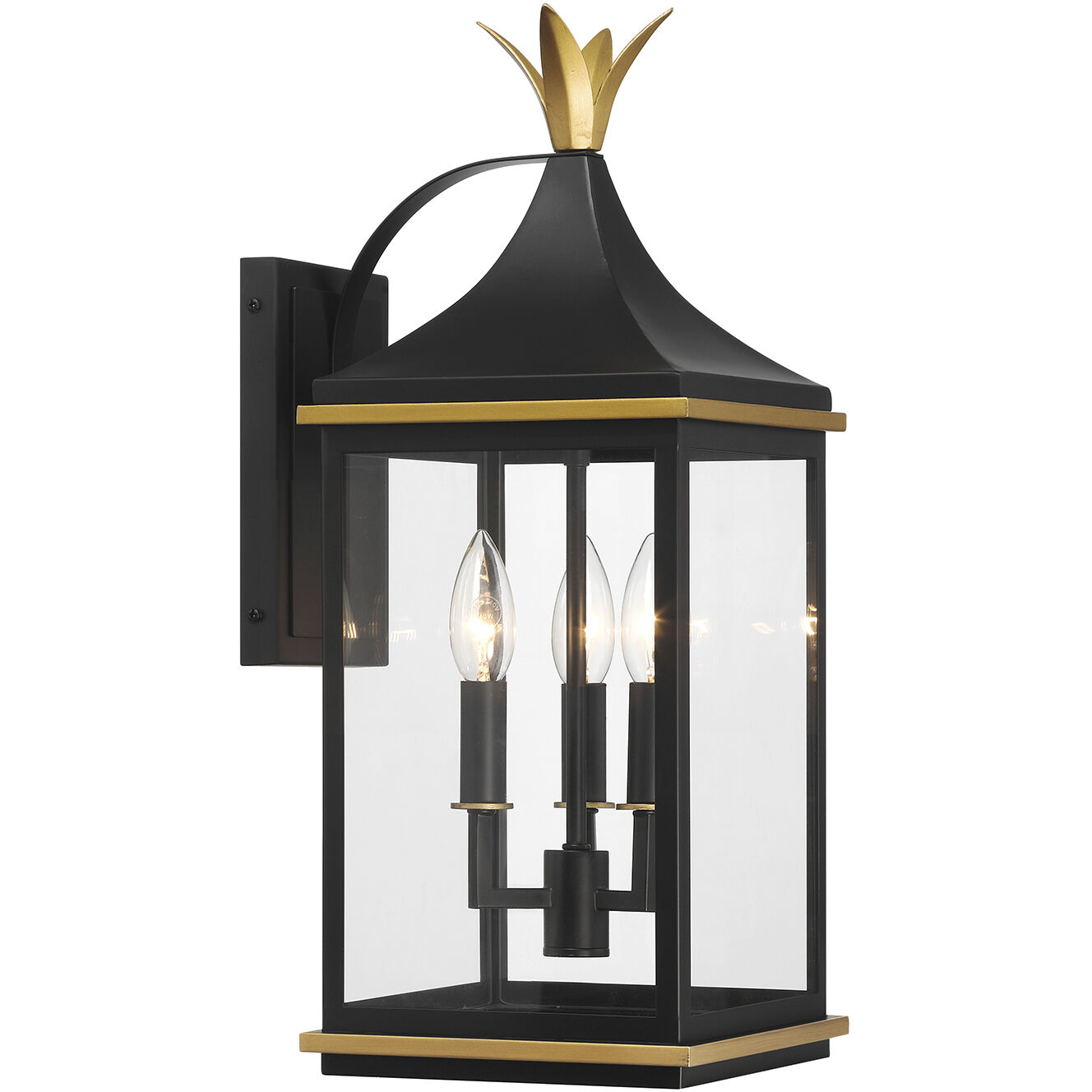 Simpson 3 Light 19.75 inch Matte Black and Textured Gold Outdoor Sconce
