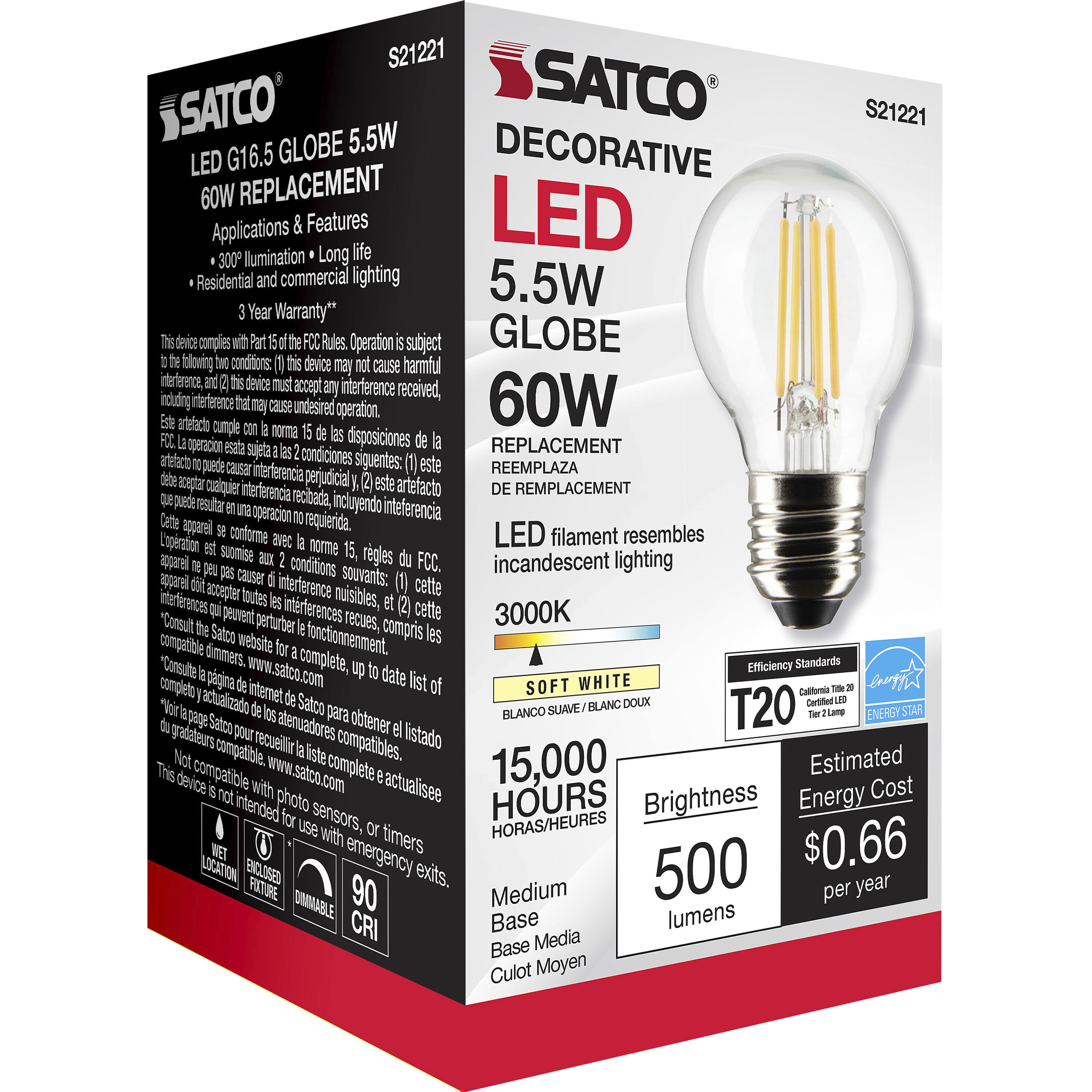Lumos LED Medium Medium 5.50 watt 3000K LED Filament