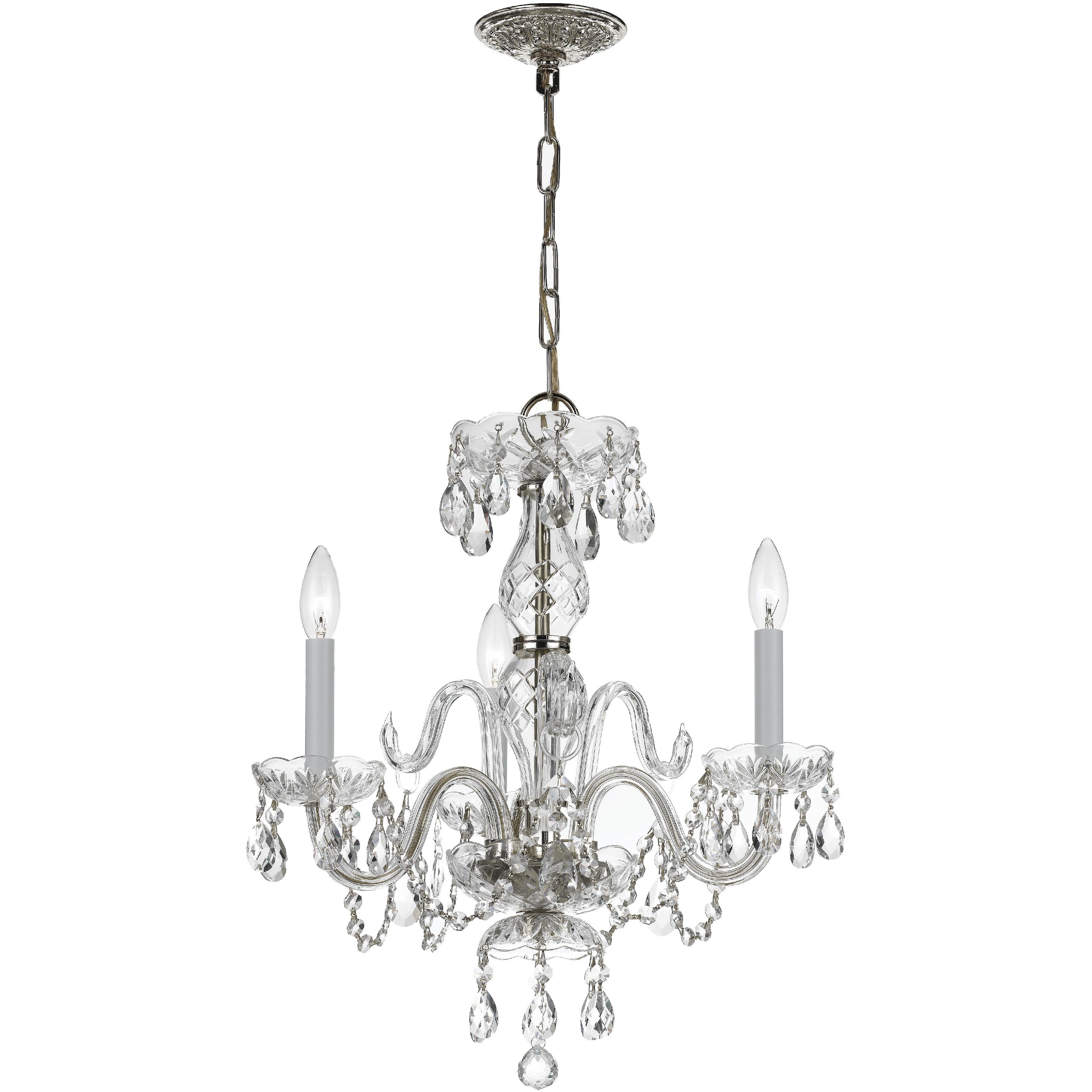 Traditional Crystal 3 Light 16 inch Polished Chrome Mini Chandelier Ceiling Light in Clear Hand Cut