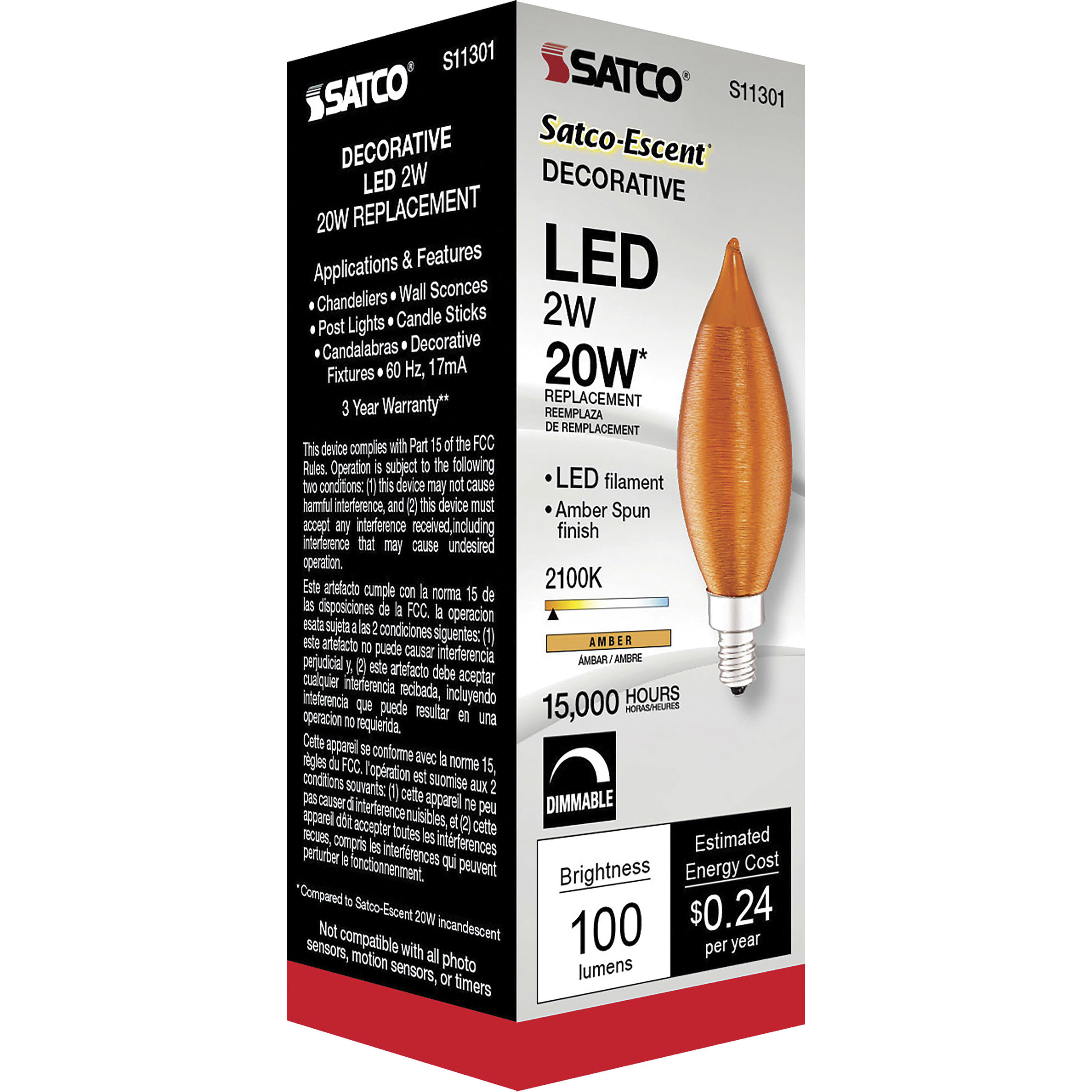 Lumos LED CA11 Candelabra E12 2 watt 120V 2100K Light Bulb