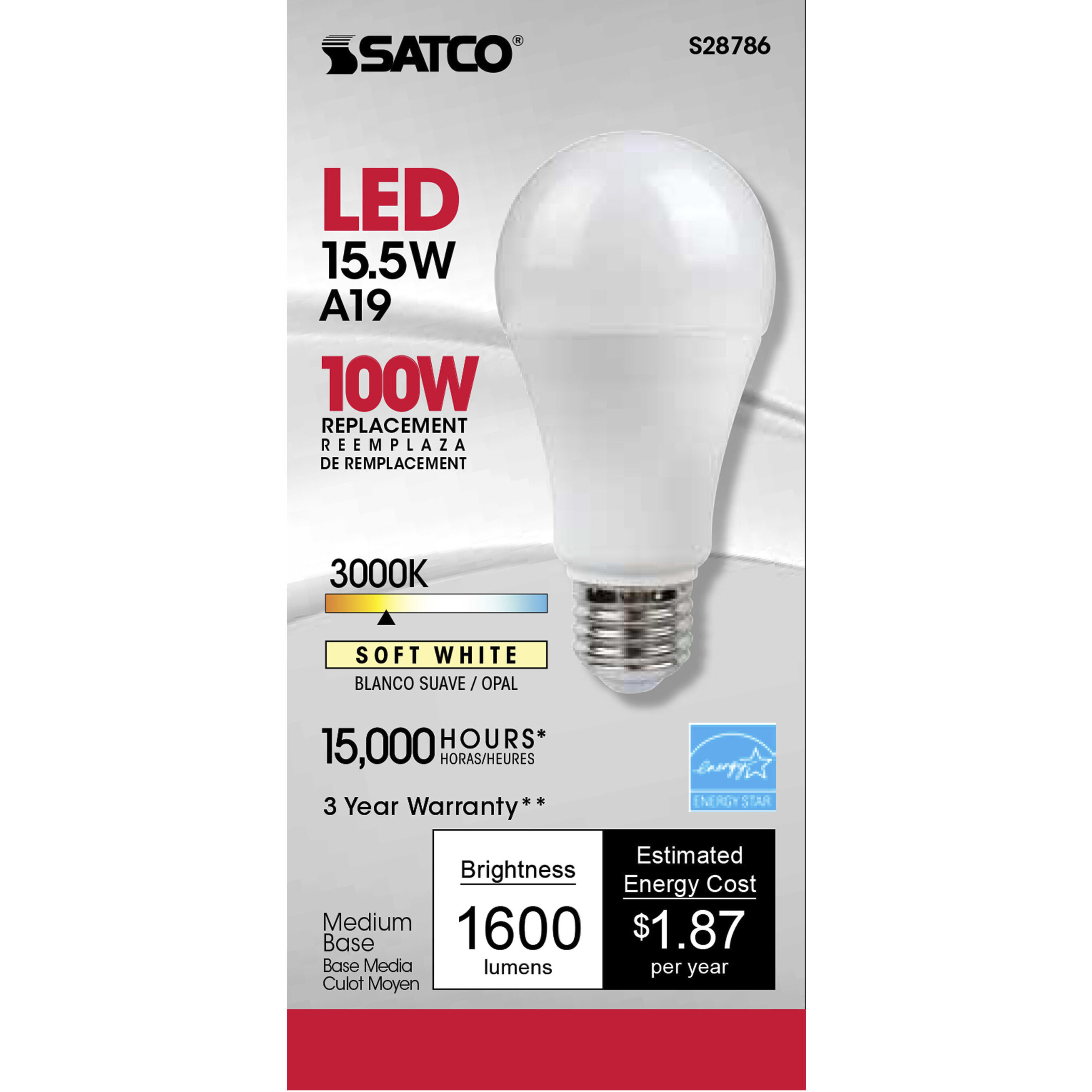 Lumos LED A19 Medium E26 15.5 watt 120V 3000K Light Bulb, Type A