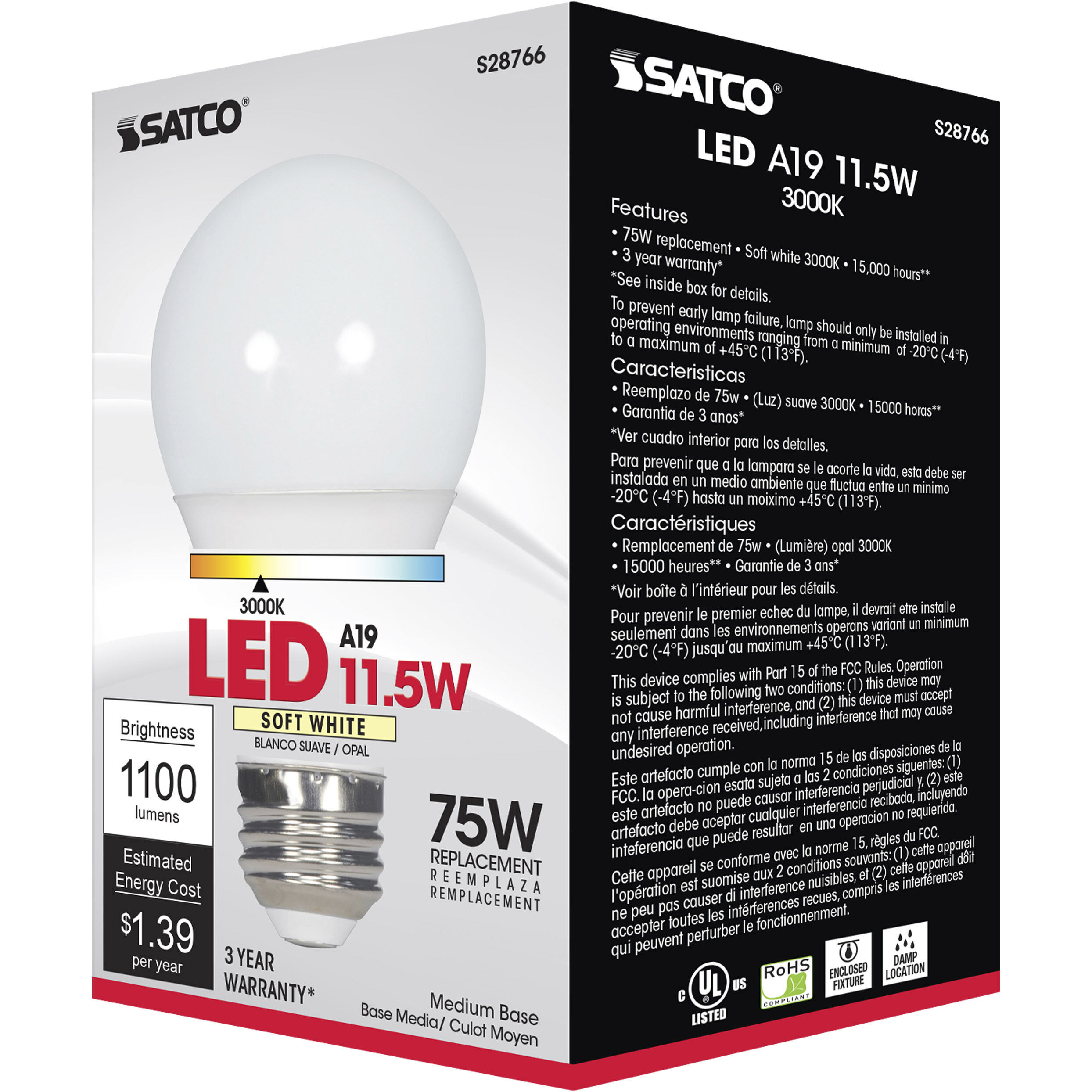 Lumos LED A19 Medium E26 11.5 watt 120V 3000K Light Bulb, Type A