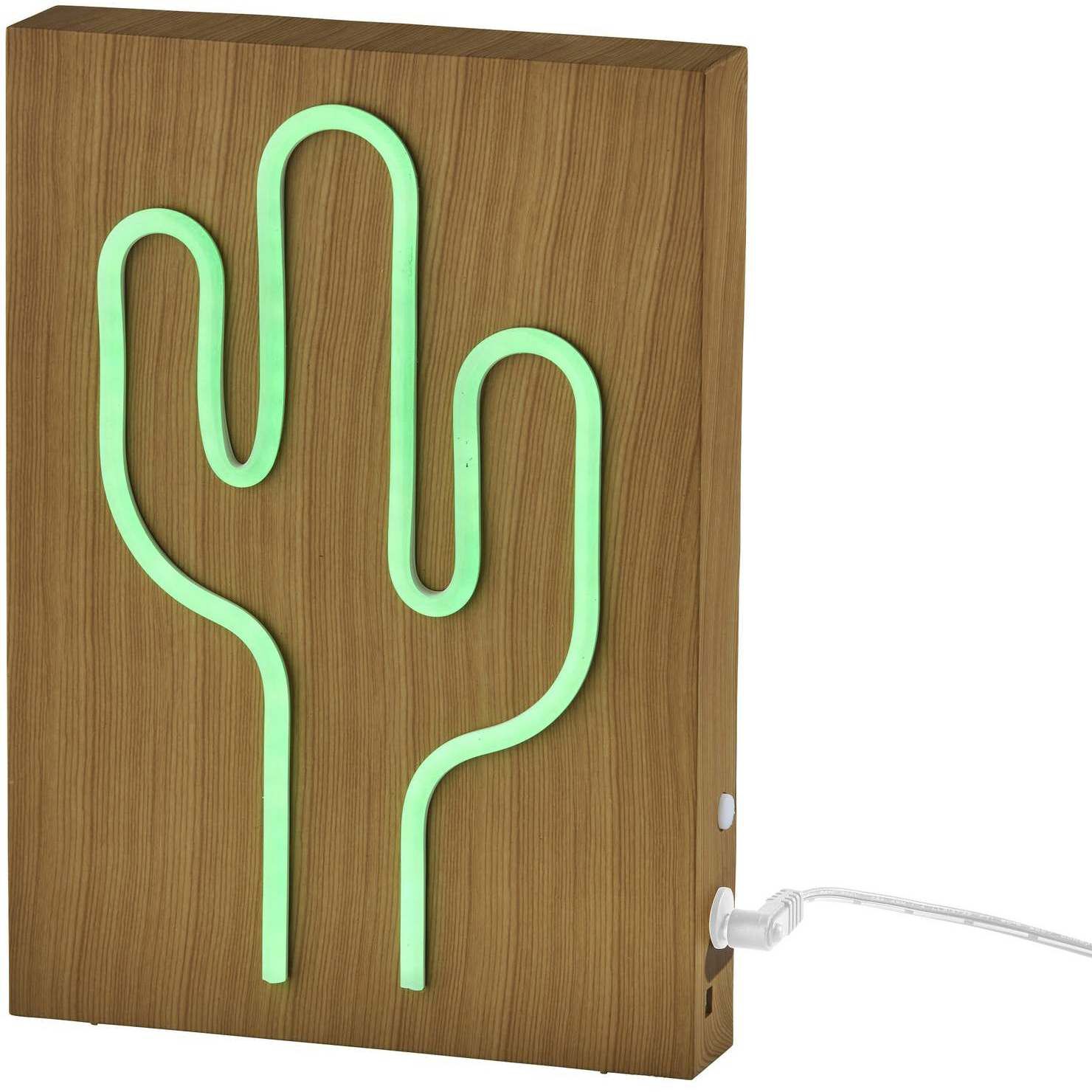 Wood Framed 9 inch 0.5 watt Natural Wood Grain on Plastic - Water Transfer Table/Wall Lamp Portable Light, Neon Cactus, Simplee Adesso