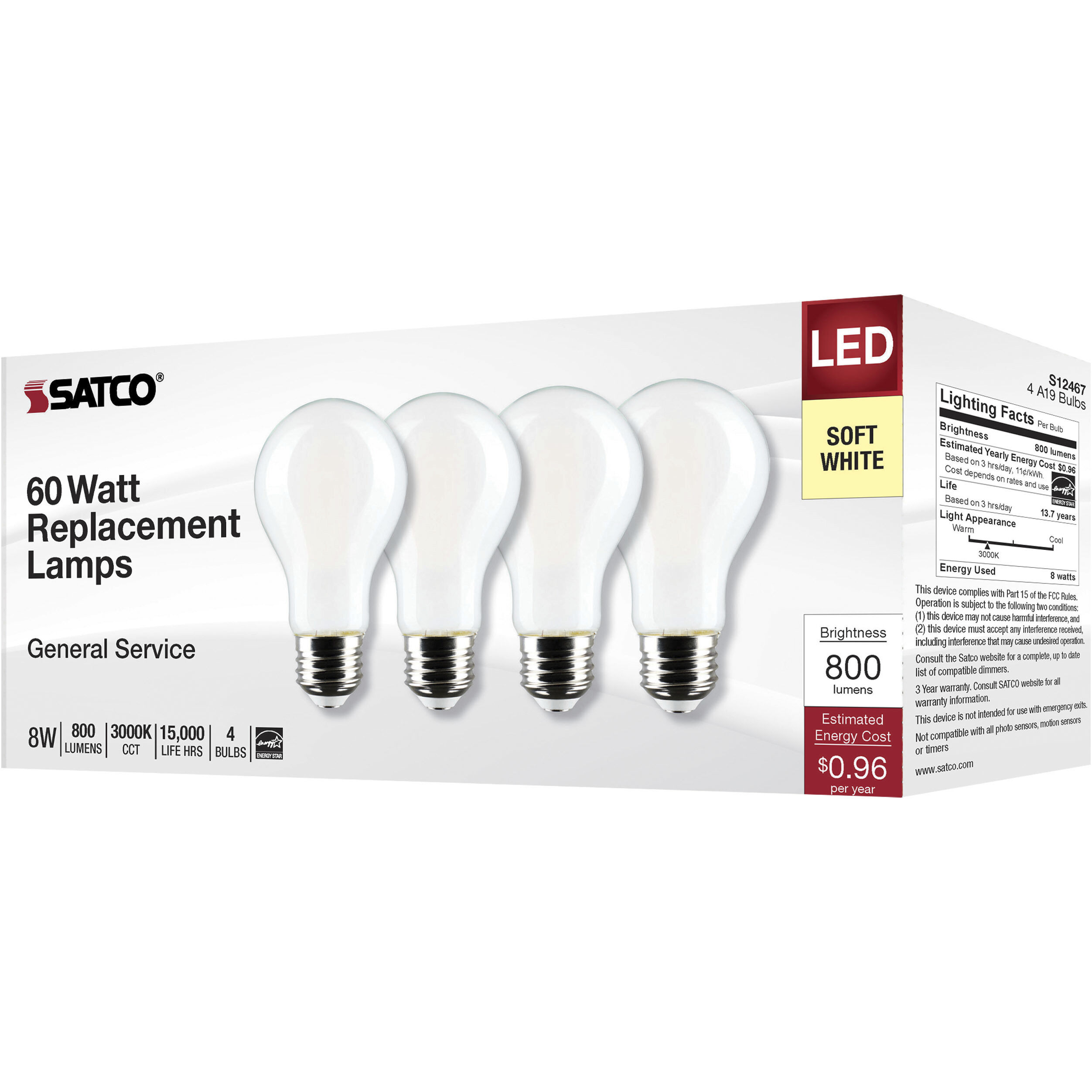 Lumos LED Medium 8 watt 120 3000K LED Filament, LED Filament