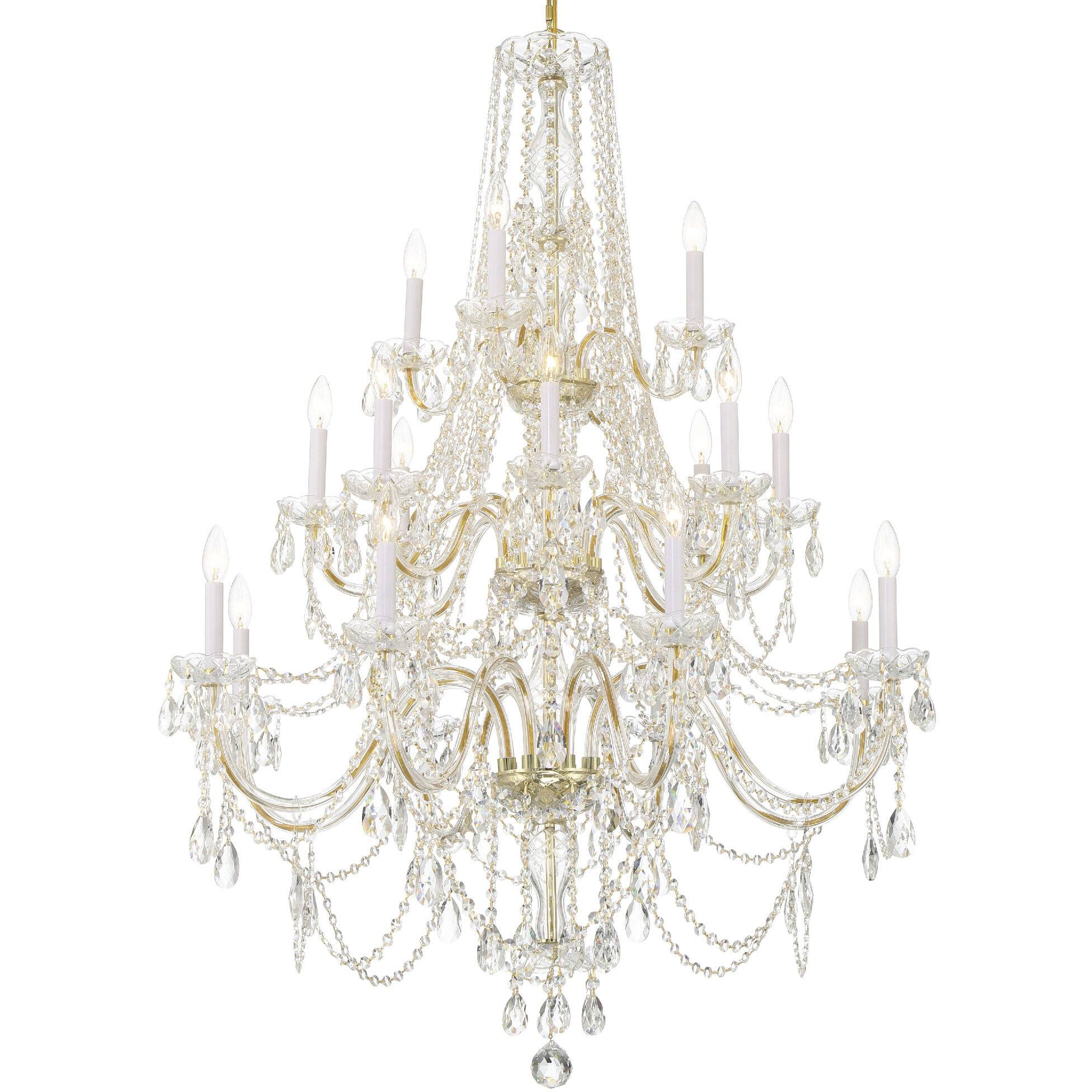 Traditional Crystal 20 Light 38 inch Polished Brass Chandelier Ceiling Light