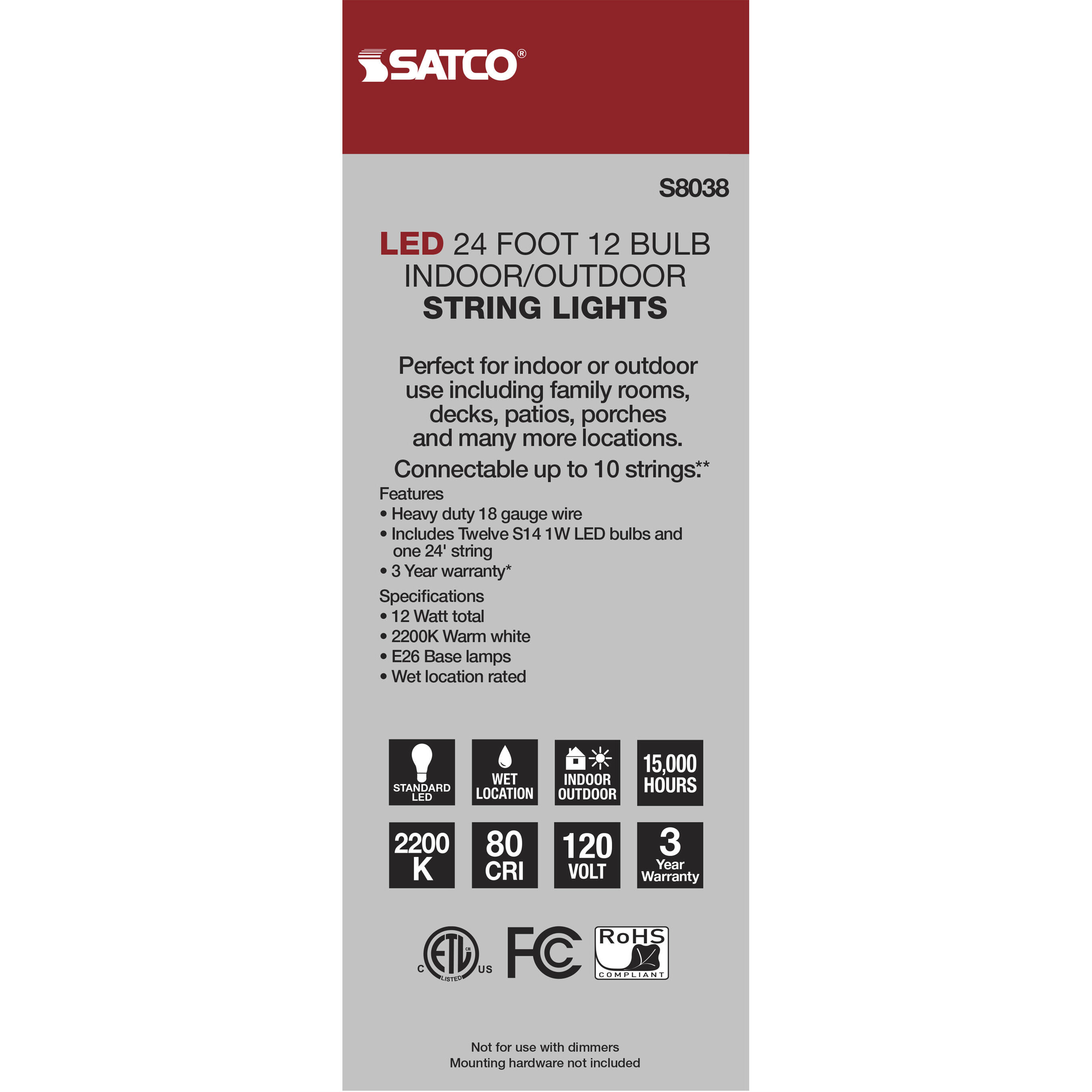 Lumos 12 Light LED 24 foot White LED String Lights