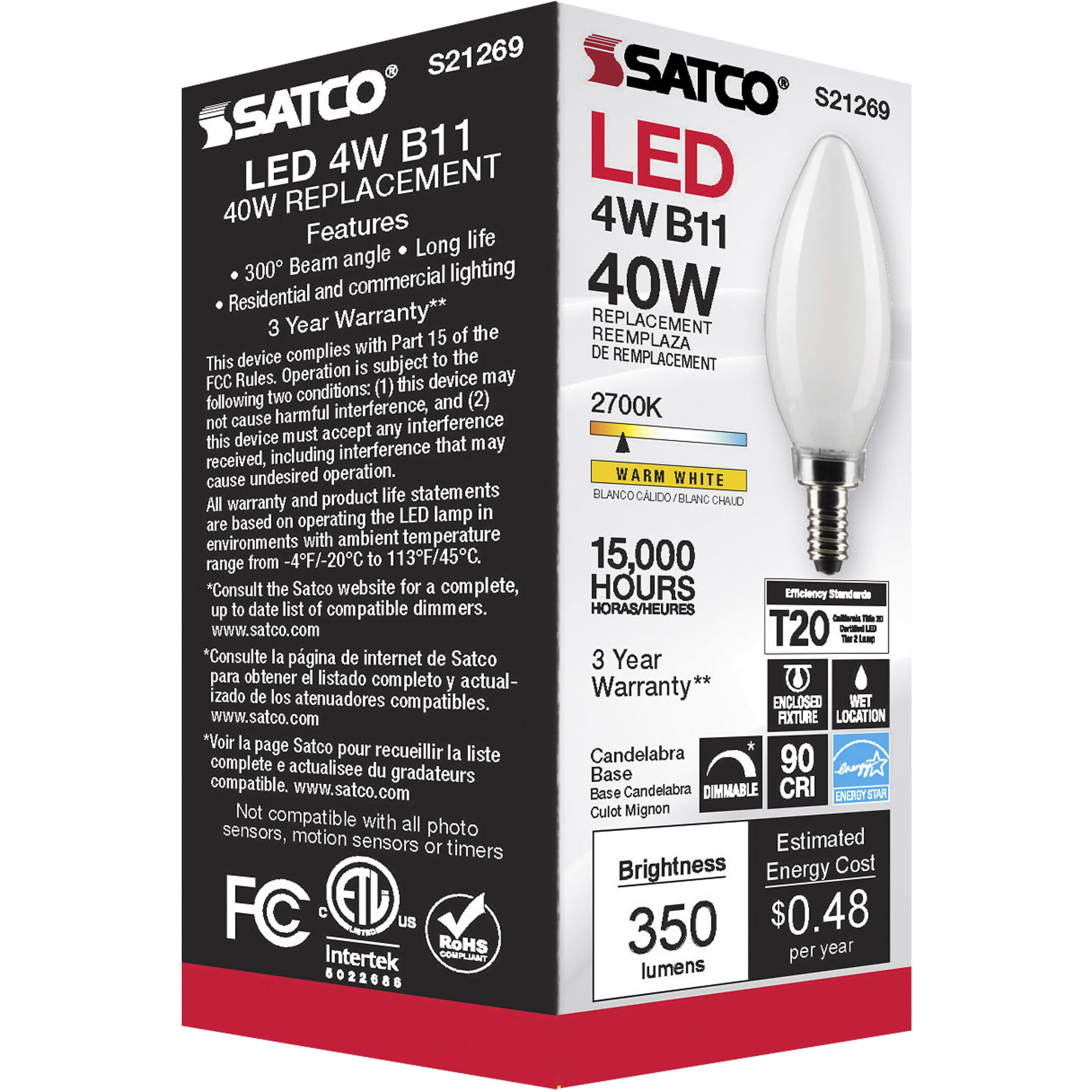 Lumos LED Candelabra Candelabra 4.00 watt 2700K LED Filament