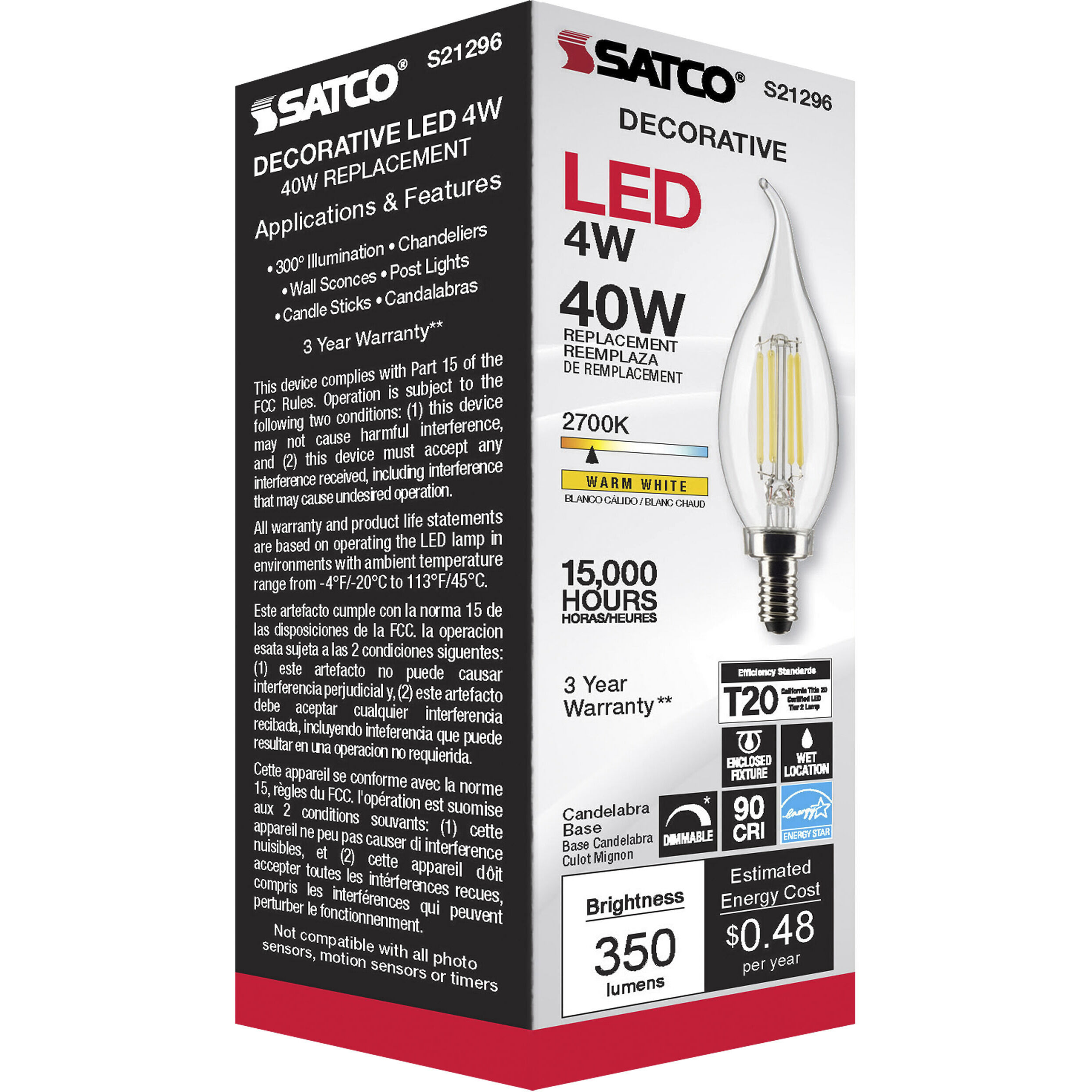 Lumos LED Candelabra Candelabra 4.00 watt 2700K LED Filament