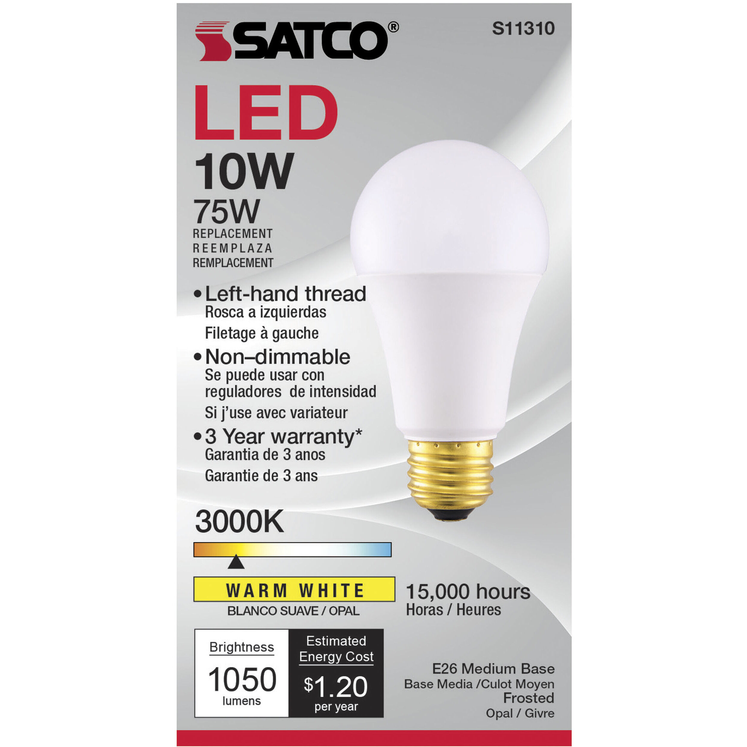Lumos LED A19 Med Left Hand Thread LHT Med Left Hand Thread LHT 10 watt 120V 3000K Bulb