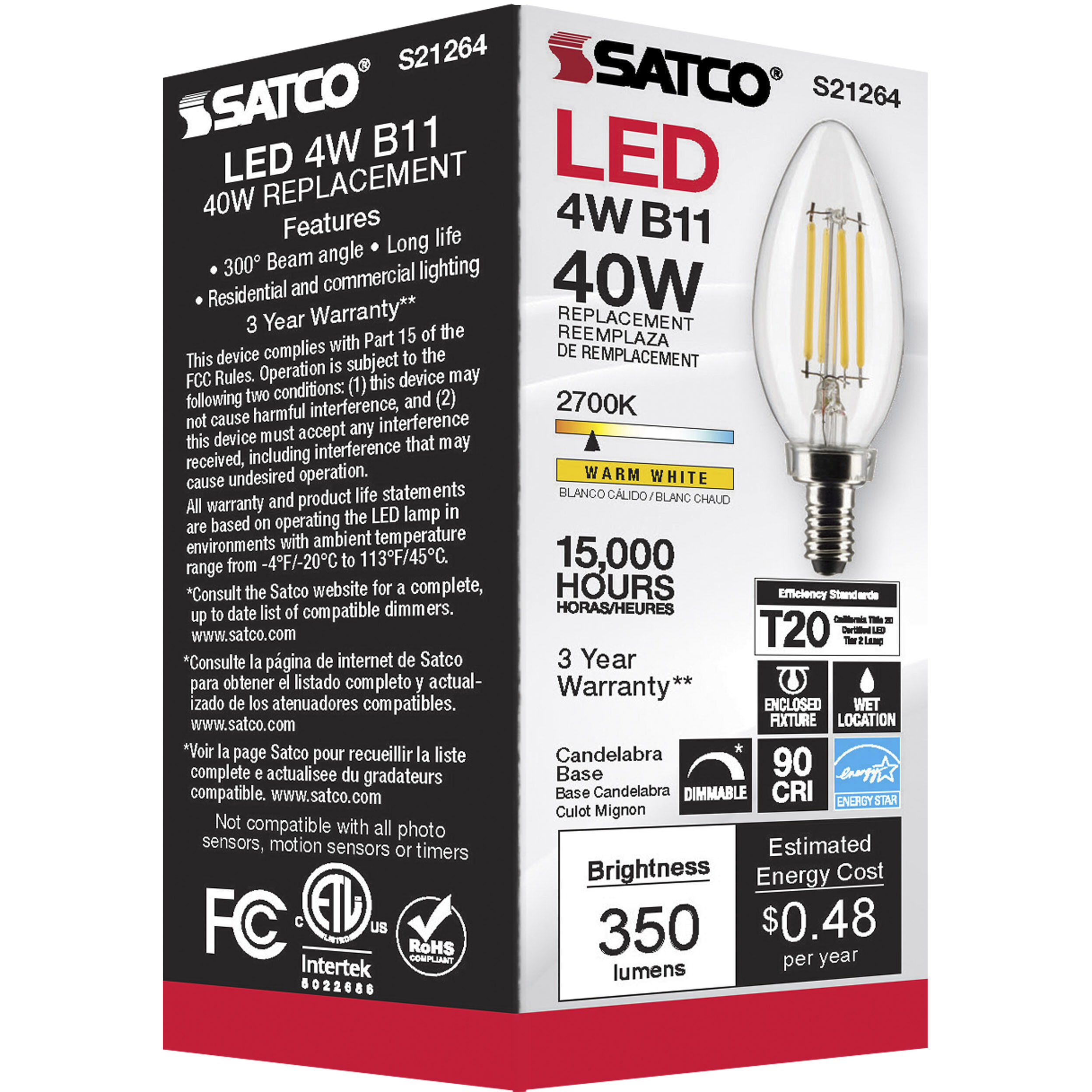 Lumos LED Candelabra Candelabra 4.00 watt 2700K LED Filament