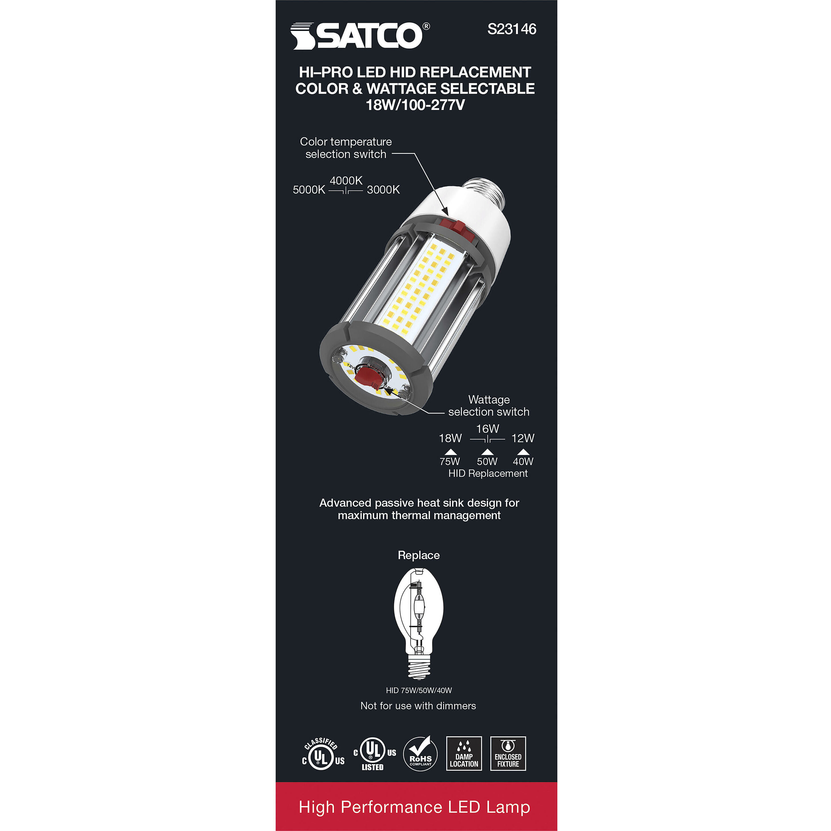 Hi-Pro LED LED 18.00 watt 3000K HID Replacements