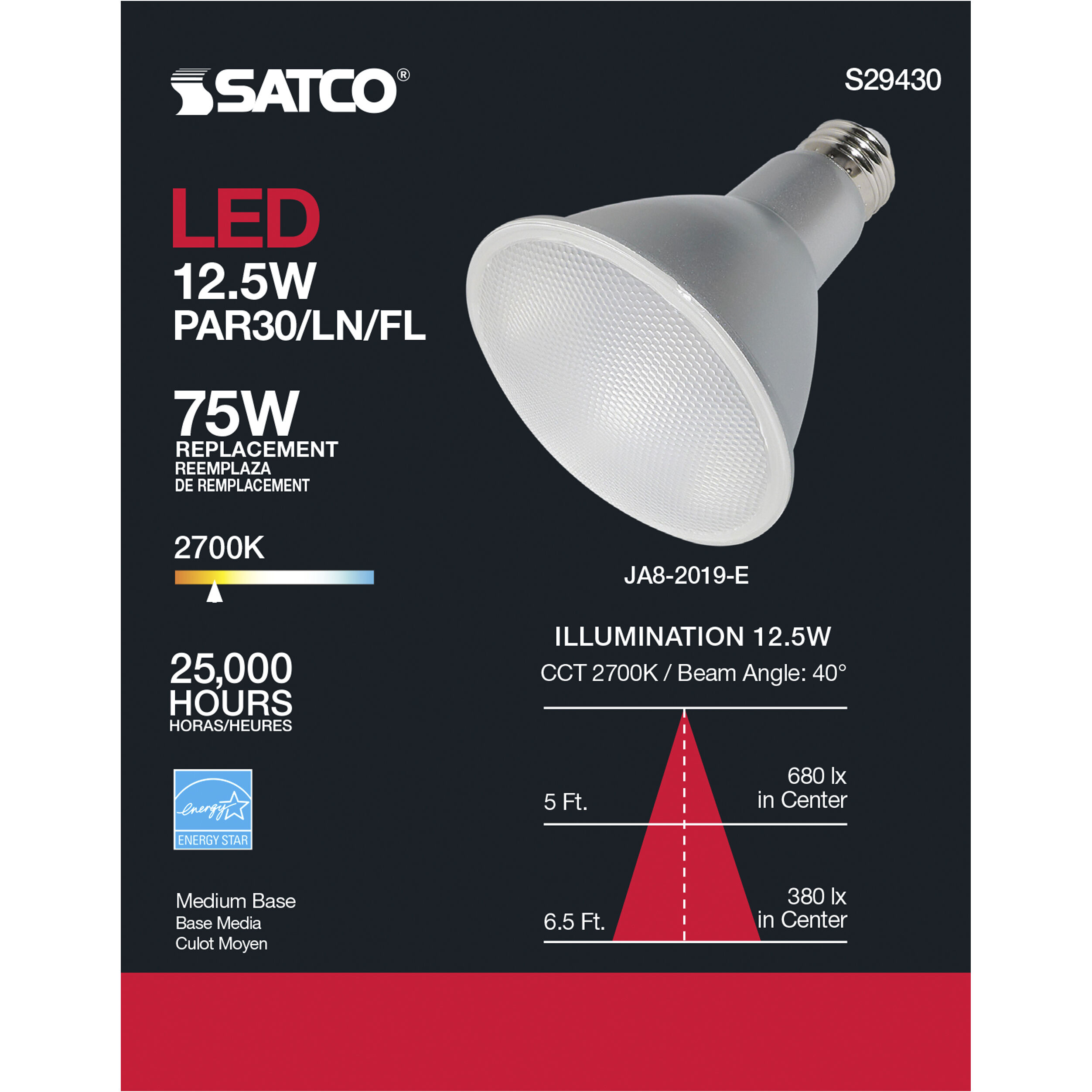 Satco S29430 Lumos LED PAR30LN Medium 12.50 watt 120 2700K LED Bulb