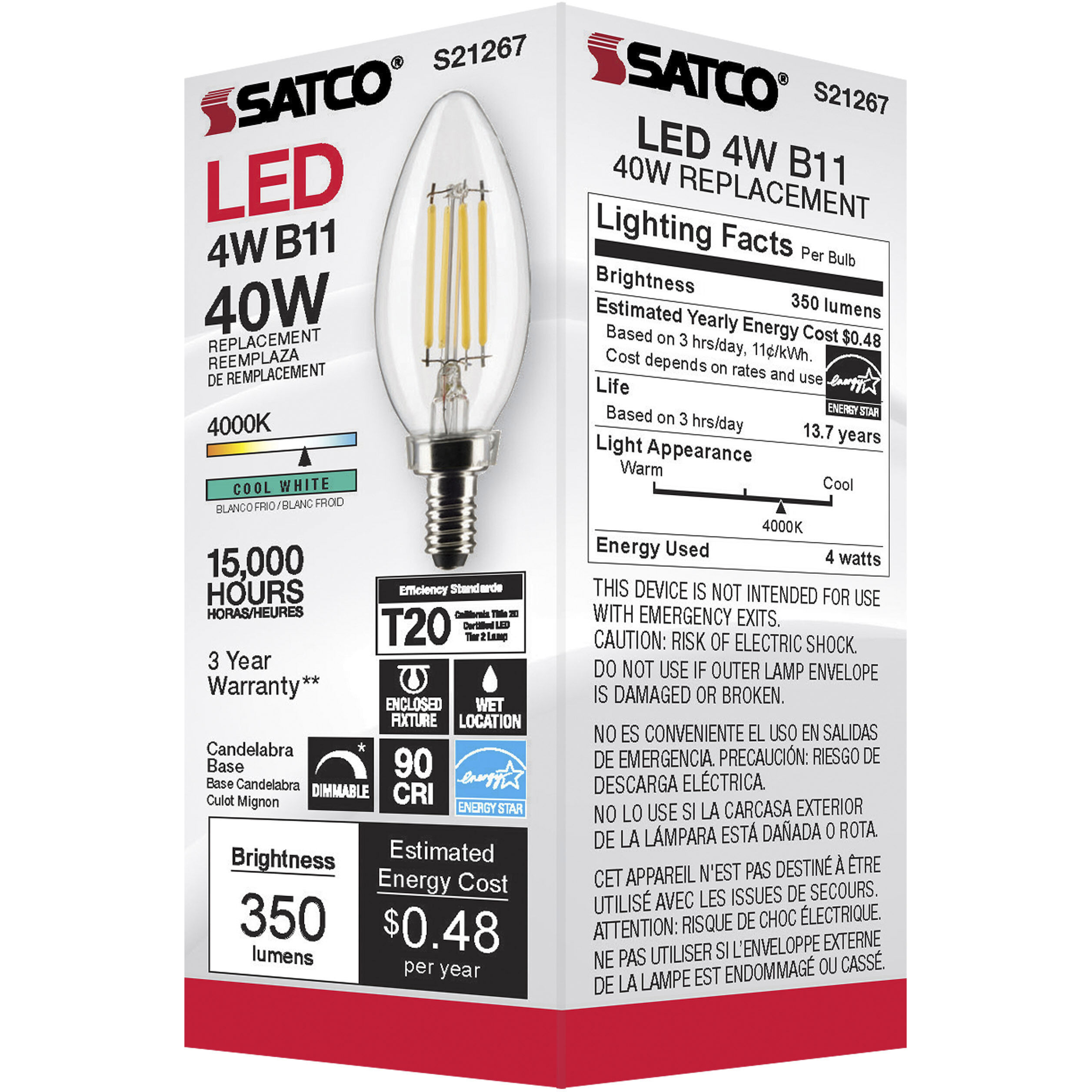 Lumos LED Candelabra Candelabra 4.00 watt 4000K LED Filament