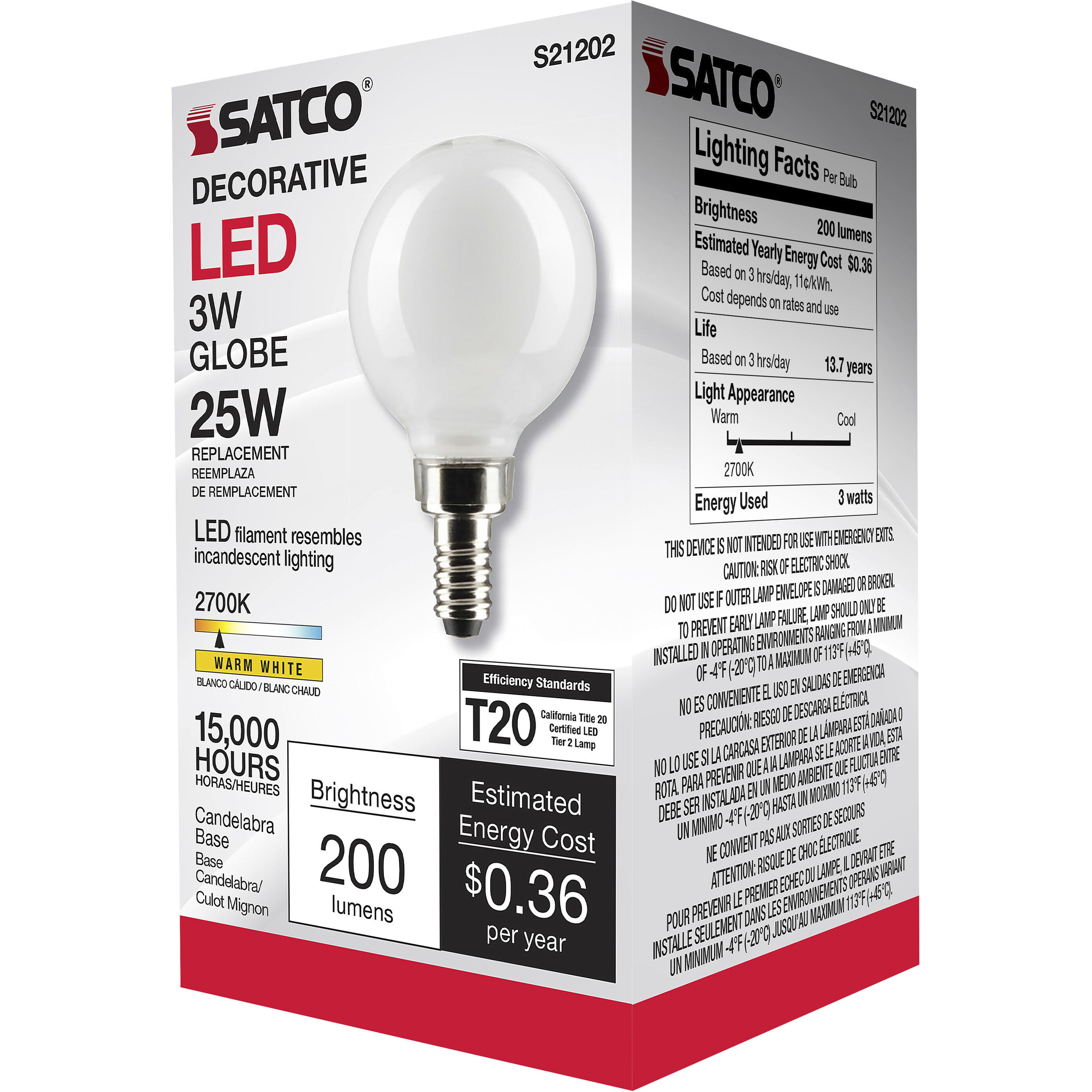 Lumos LED Candelabra Candelabra 3.00 watt 2700K LED Filament