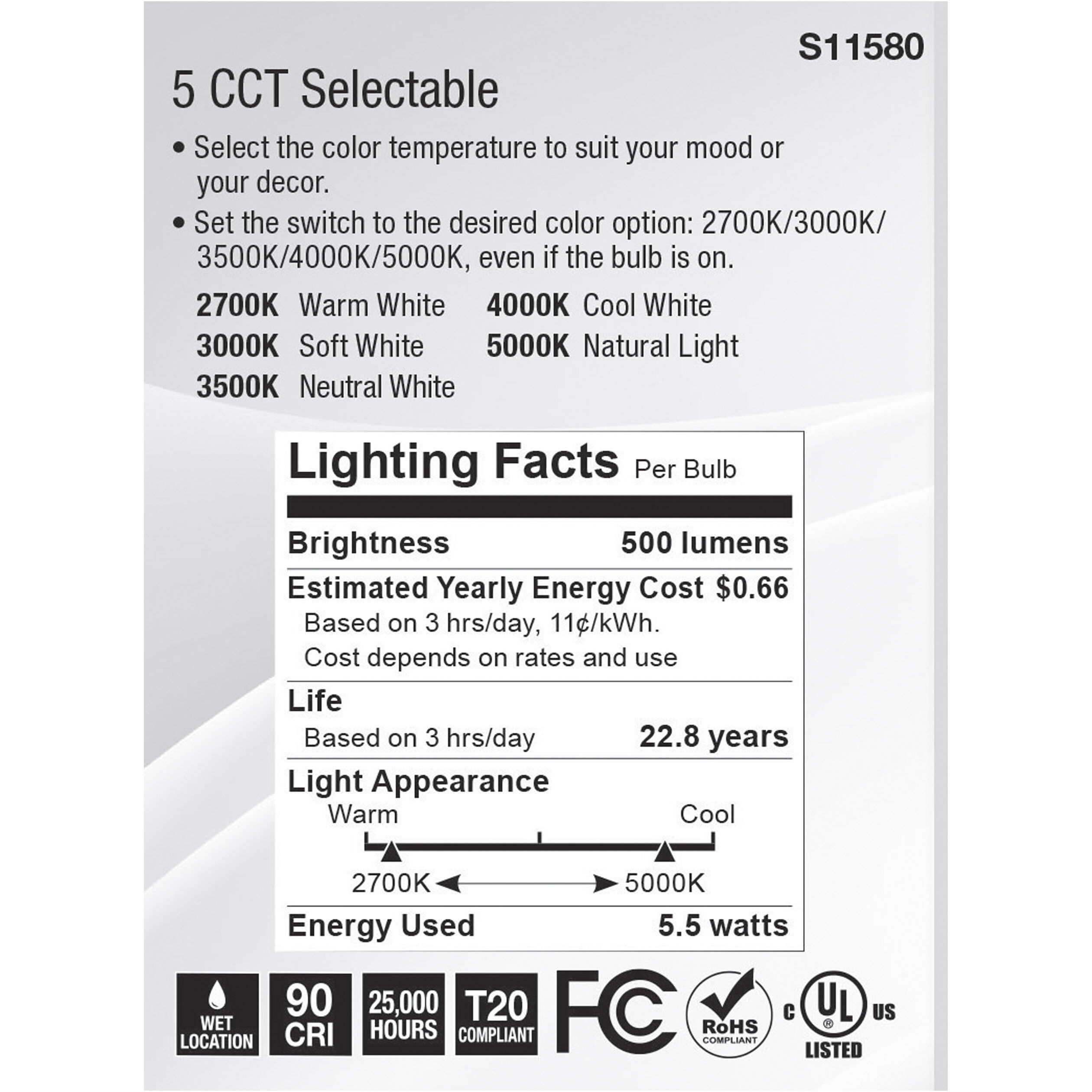 Lumos LED Medium PAR20 5.5 watt 2700K/3000K/3500K/4000K/5000K Light Bulb