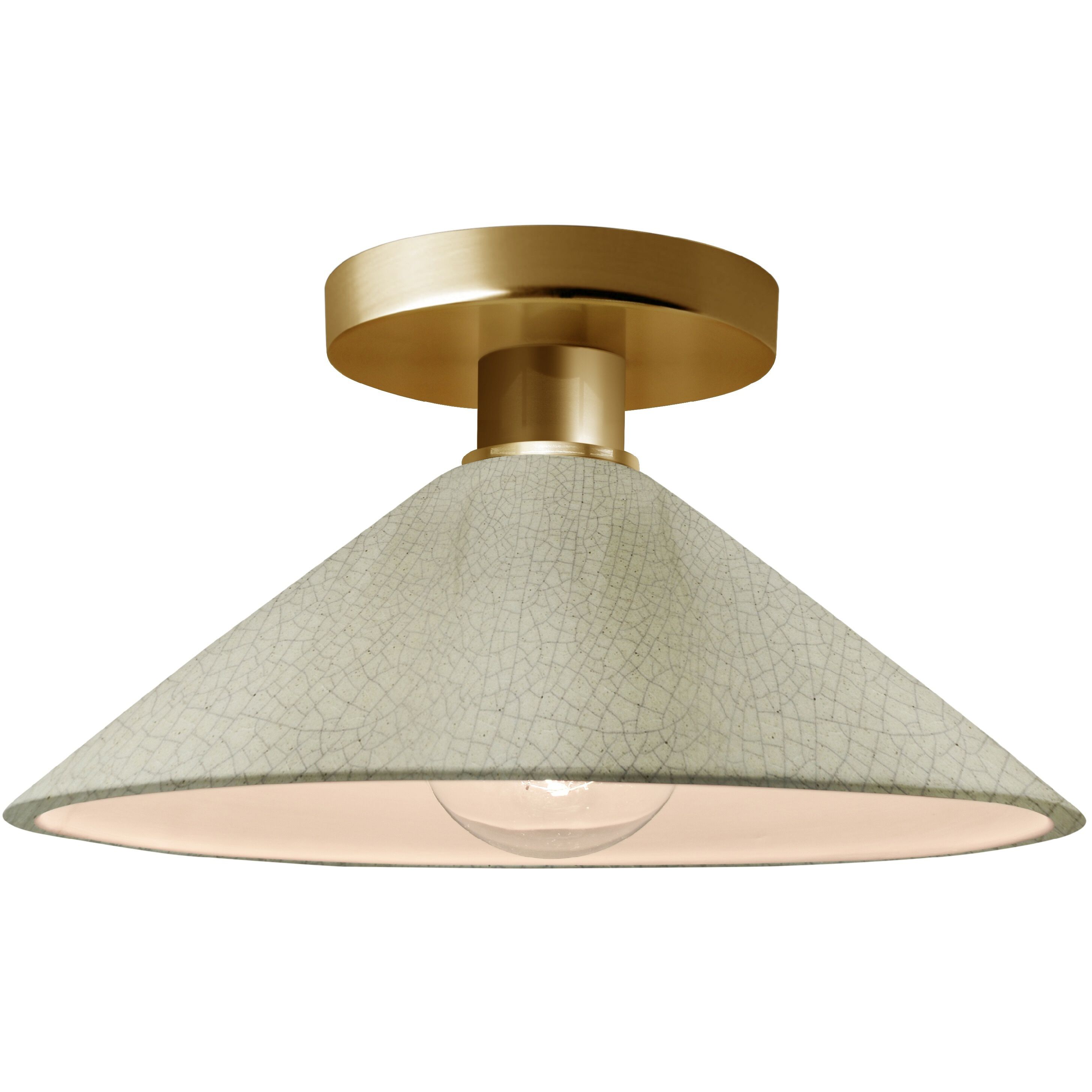Radiance 1 Light 11.75 inch Celadon Green Crackle and Polished Brass Semi Flush Ceiling Light