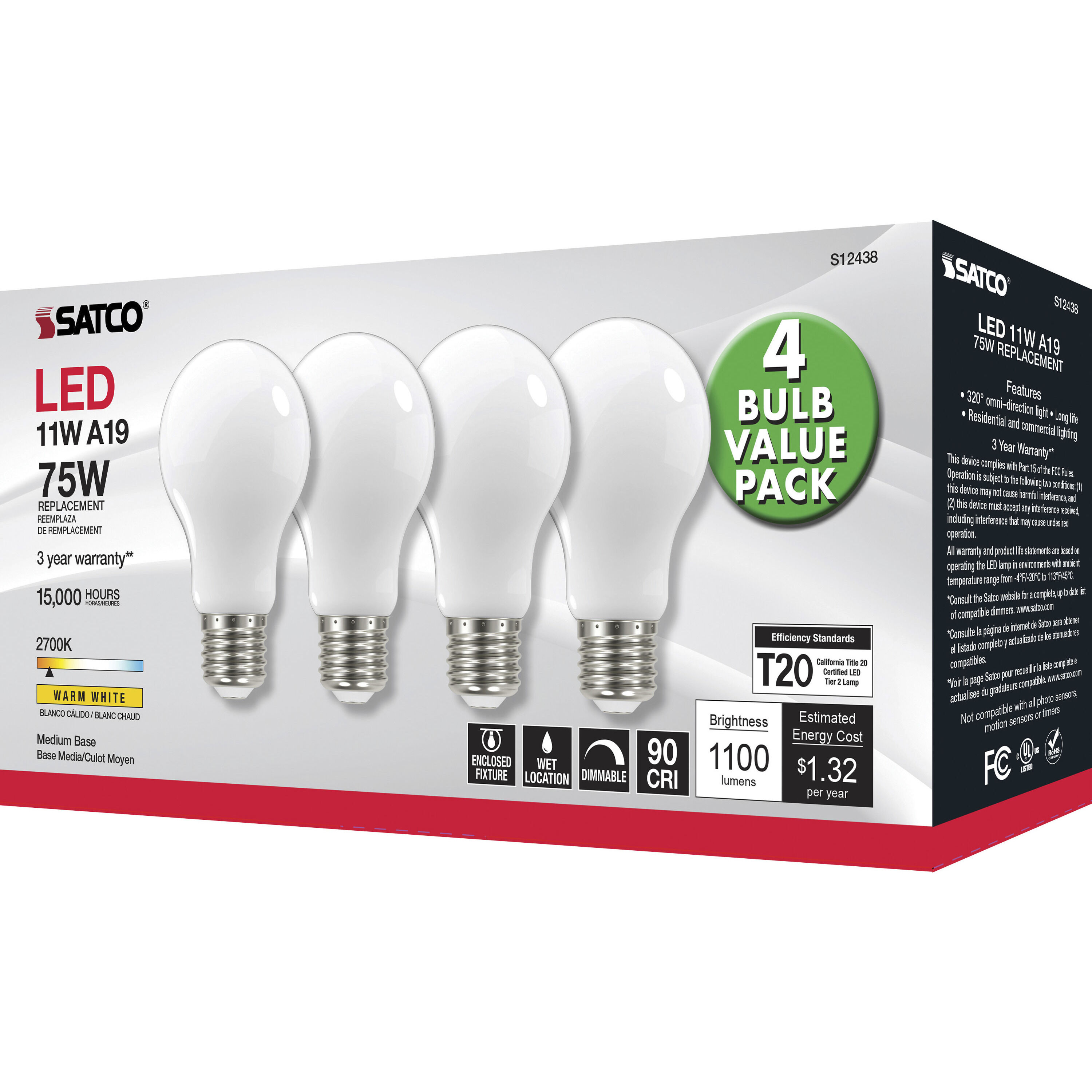 Lumos LED Medium A19 11.00 watt 2700K LED Filament